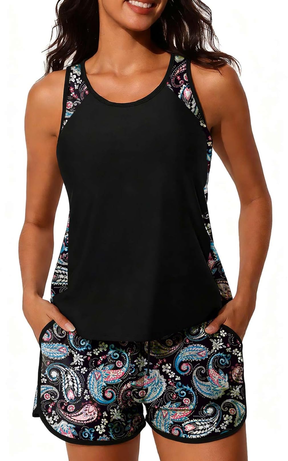 CheChury Tankini Set Taille Haute Maillot de Bain Deux Pièce Push Up Sexy Tankini Gainant Ventre Plat Maillot de Bain Femme 2 Pieces avec Short Grande Taille Maillots Deux Pièces Sport Bikini Set