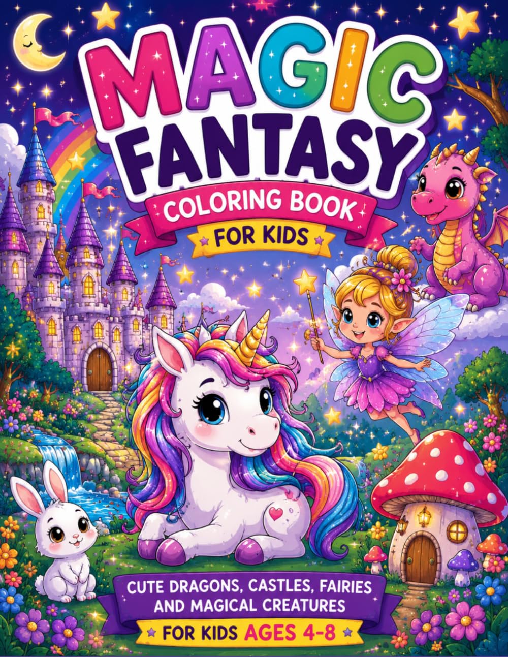Magic Fantasy Coloring Book for Kids: A Magical Coloring Adventure with Dragons, Fairies, Unicorns & Castles