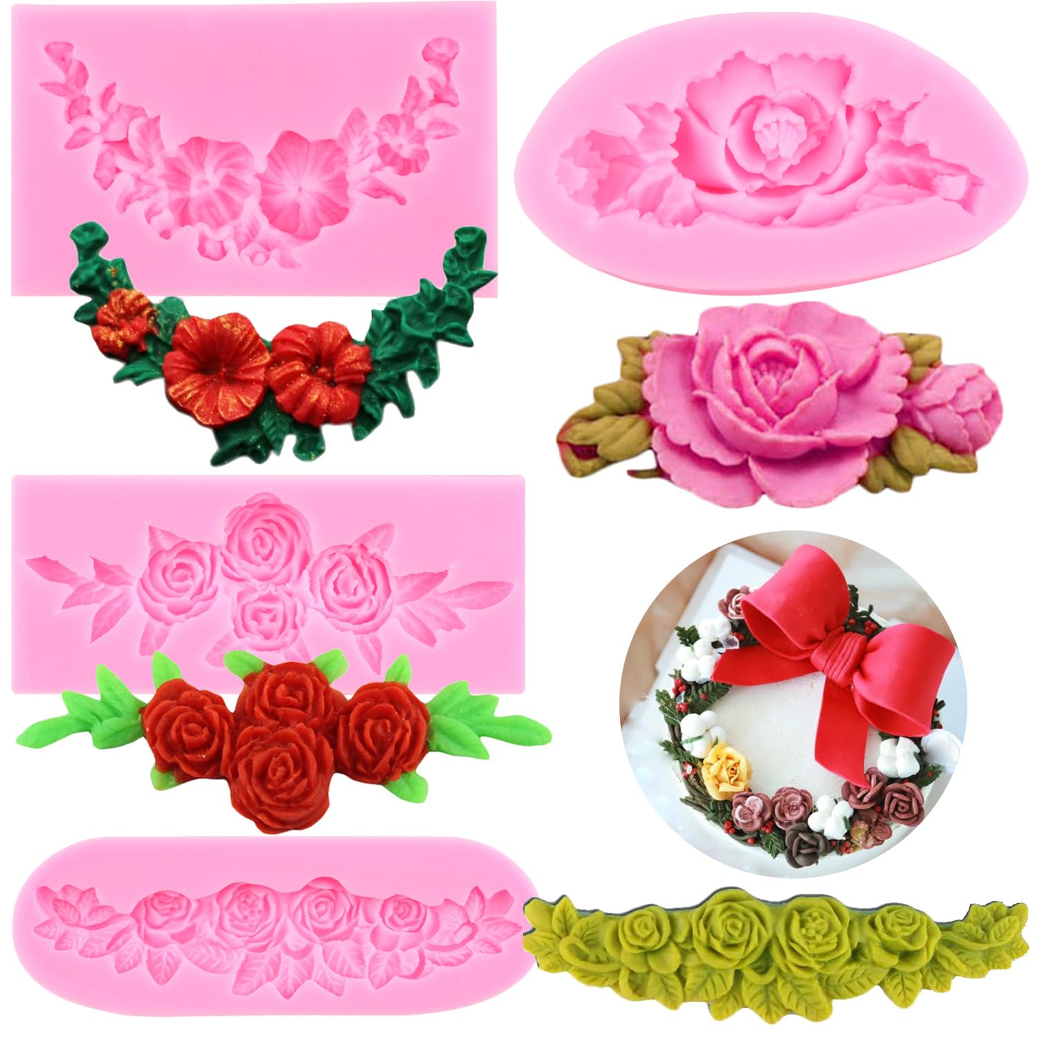 MINFEIDMS Stampo in silicone a forma di petali di rosa, per decorazioni di torte, caramelle, cioccolato, argilla polimerica, pasta di gomma