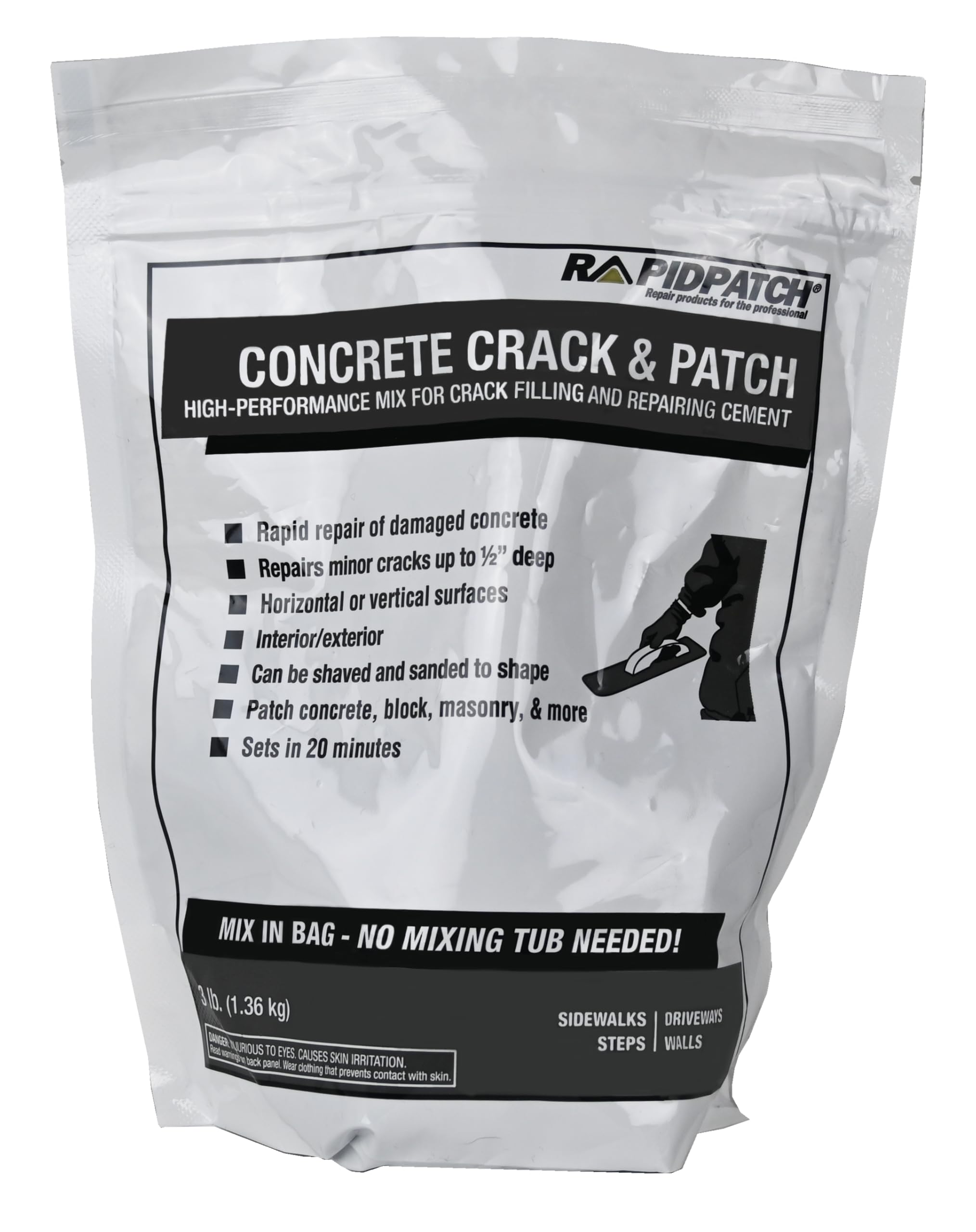 Rapid Patch Concrete Crack & Patch - Repair Concrete, Block, & Masonry in Gray (3 Pounds)