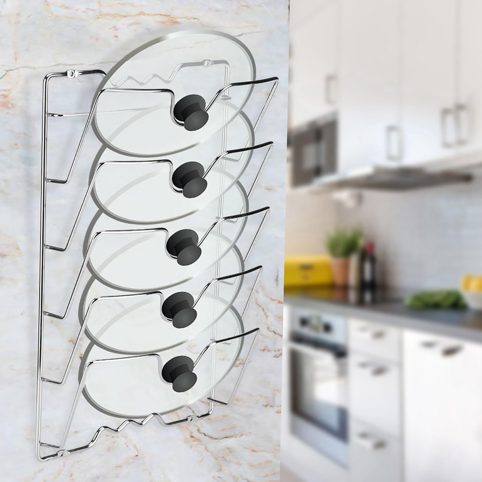 Porte-Couvercles Mural 5 Places - Support Couvercle Casserole - Rangement Couvercle Placard ou Mural 40,7 x 25,7 x 7,5 cm