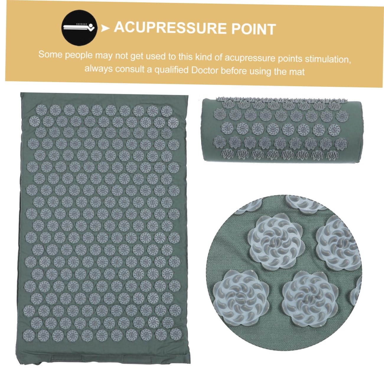 VICASKY Ensemble de Massage 2 Pièces Tapis d'Acupression Gris avec Coussin Pointes Acupression Tapis Antidérapant pour Relaxation et Bien-être Musculaire
