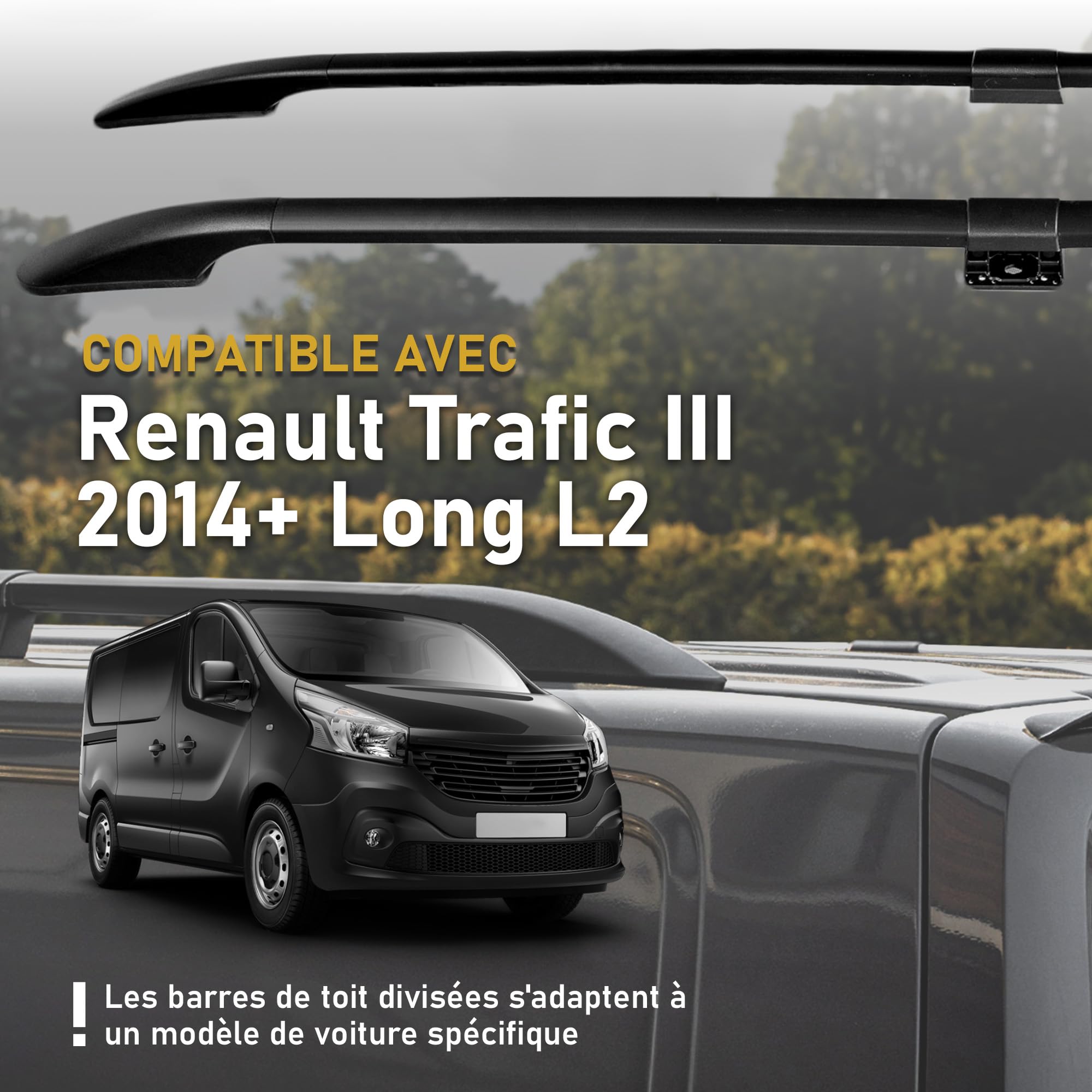 CHROMEMASTER | Compatibles avec Renault Trafic 3 Long L2 2014+ | Les Barres de Toit | Conçus pour Le Montage de Barres de Toit, de Coffres de Toit ou de Porte-vélos | Structure en Aluminium Durable