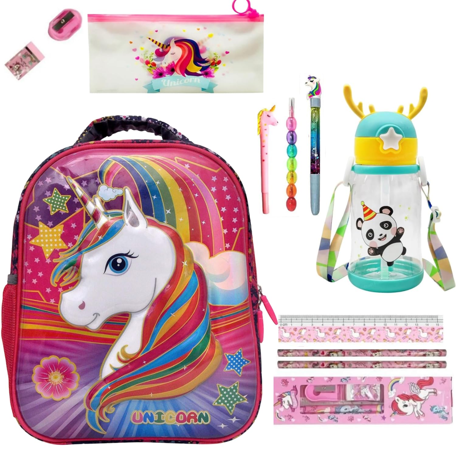 Unicorn School Bag for Girls Stationery Bag Combo Set for Kids Birthday Gift Unicorn Gift for Girls (Set of 7)-image-17