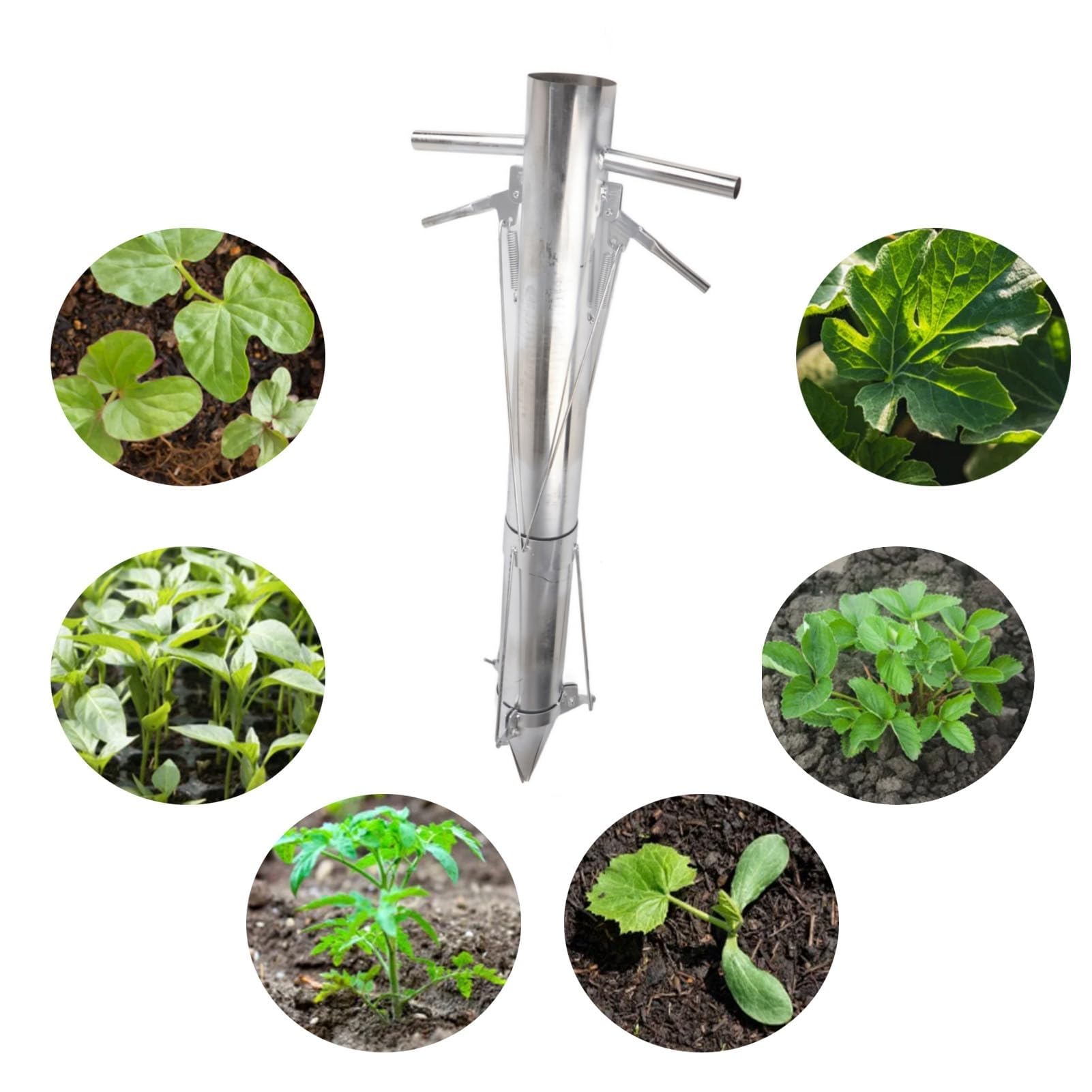 Pflanzmaschine Edelstahl Handbetrieben Pflanzgerät Pflanzer, Zwiebelpflanzer, Sämling Pflanzer Gemüse Jungpflanzen, Manueller Pflanzenpflanzer für Gartenarbeit Gewächshaus (Doppelter Griff)