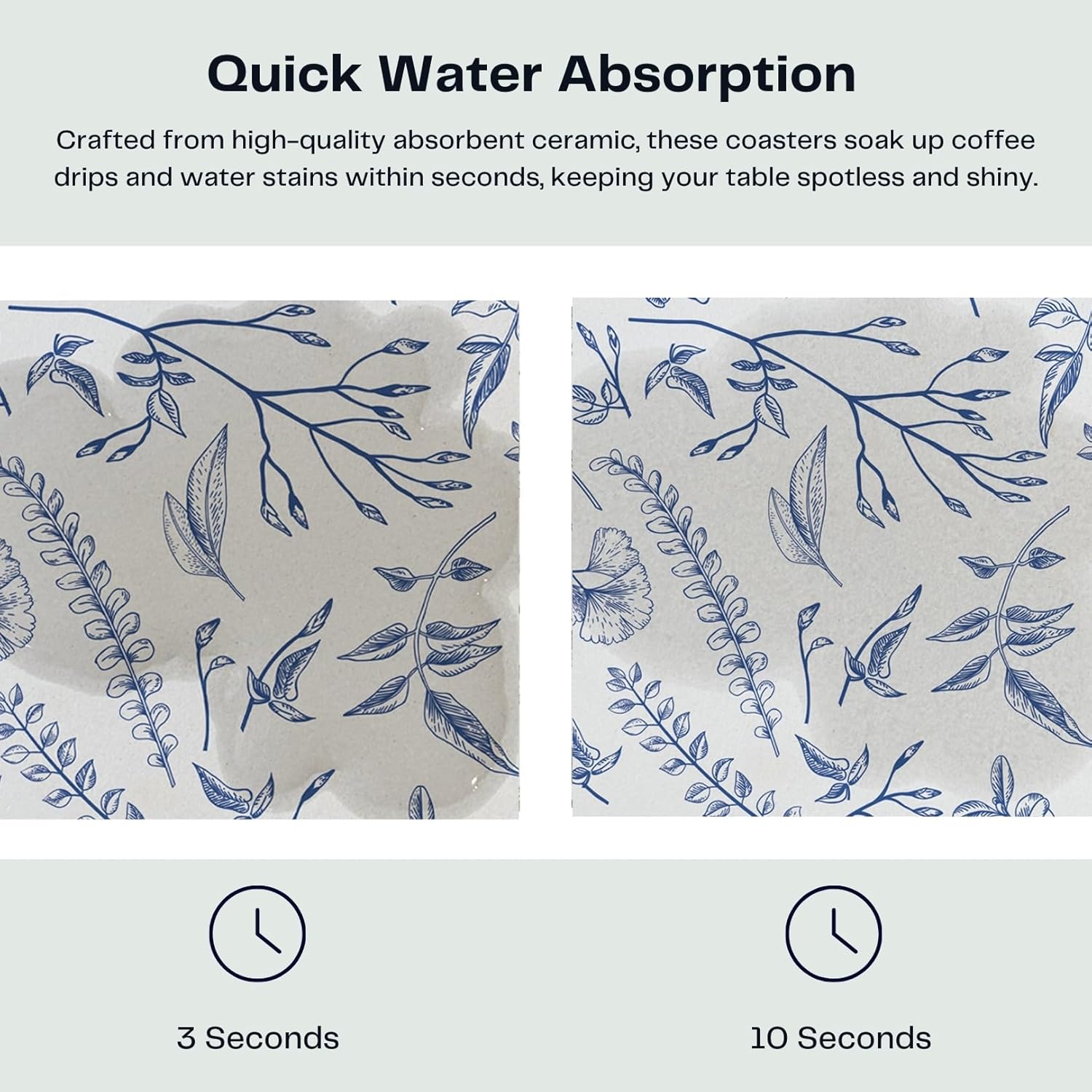 Set of 6 Floral Blue and White Coasters with Holder, Absorbent Ceramic Drink Coasters with Cork Backing for Table Protection, Coffee Table Décor - Image 3