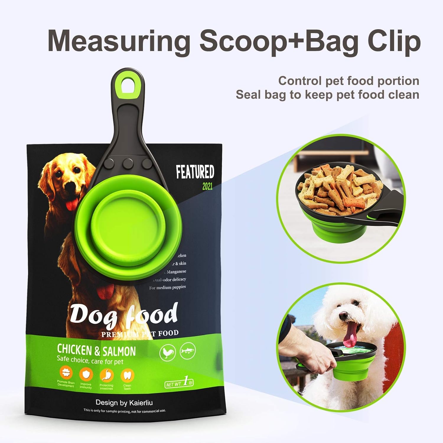 Pet Supplies : Collapsible Pet Food Scoop Silicone Measuring Cup Bag Clip 2 Pieces Water Snack Travel Bowl for Dogs Cats (1 Cup and 1/2 Cup) : 