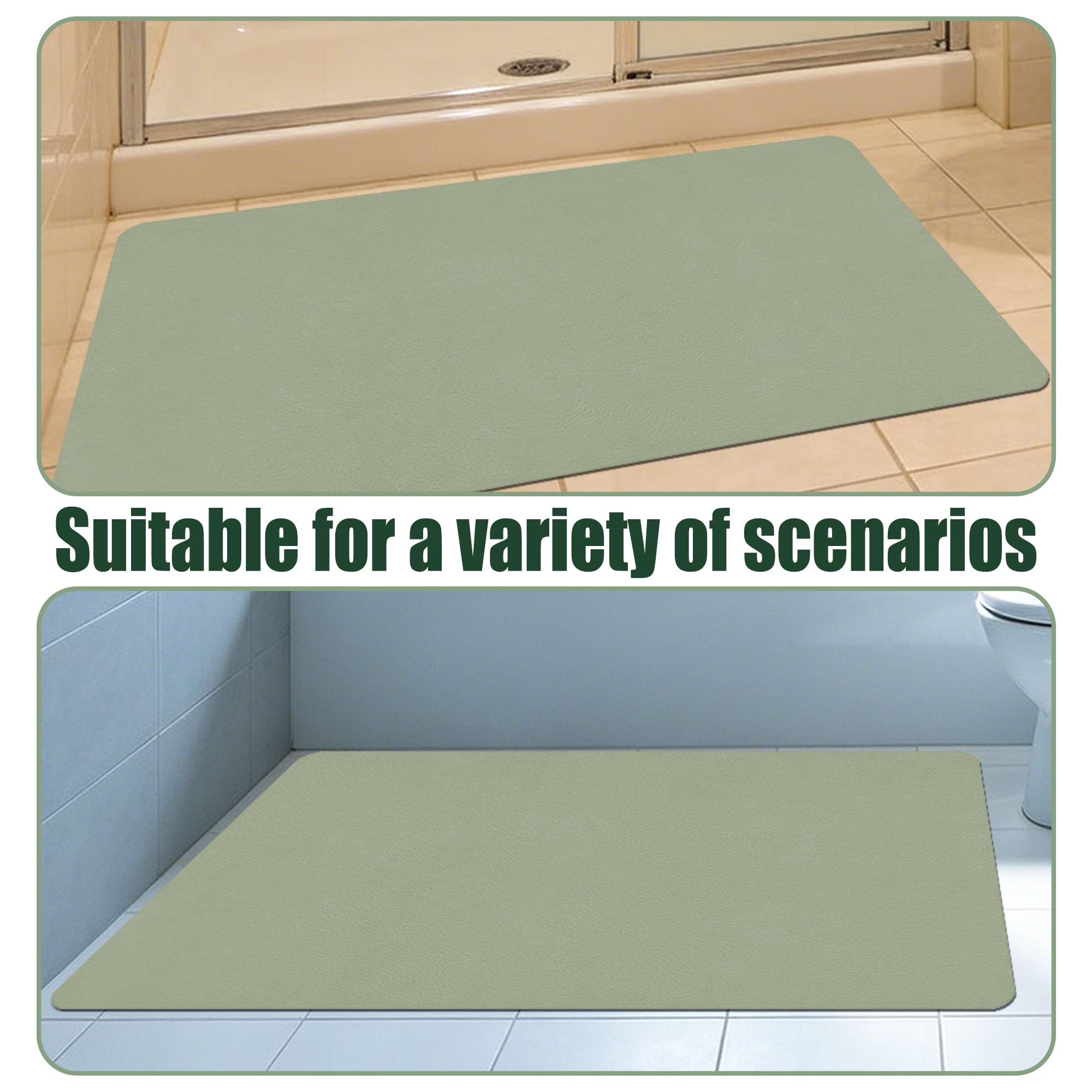 Tapis de Bain Diatomite Antidérapant 115 x 135 cm Super Absorbant Tapis de Bain Antidérapant Facile à Nettoyer pour La Salle de Douche, Baignoire Ou comme, Vert