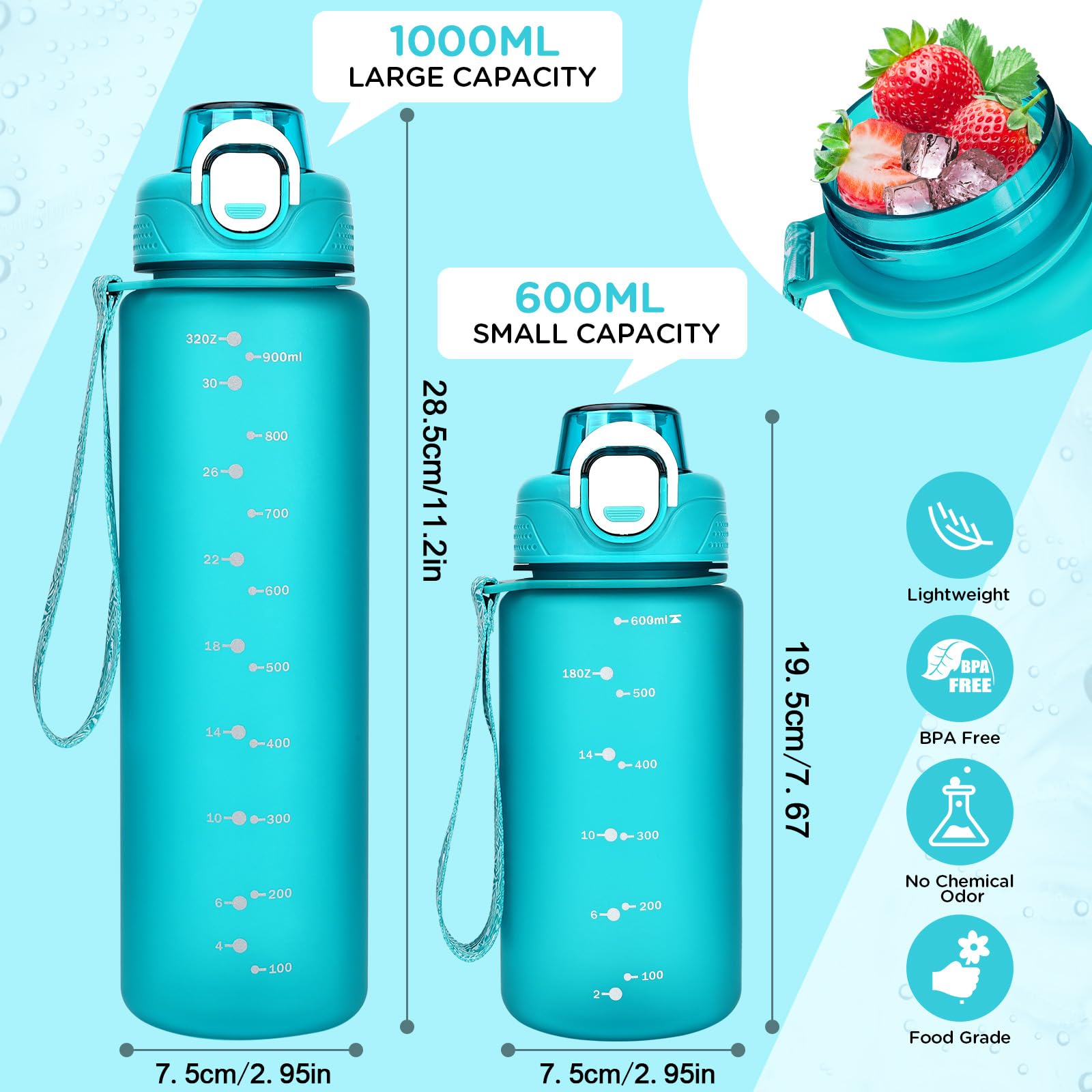 Ion8 Botella Niños 600 Ml AOHAN Botella De Agua De 1 L, Botella De Agua Sin  BPA, Apta Para Botella Agua Senderismo, image size:1600x1600