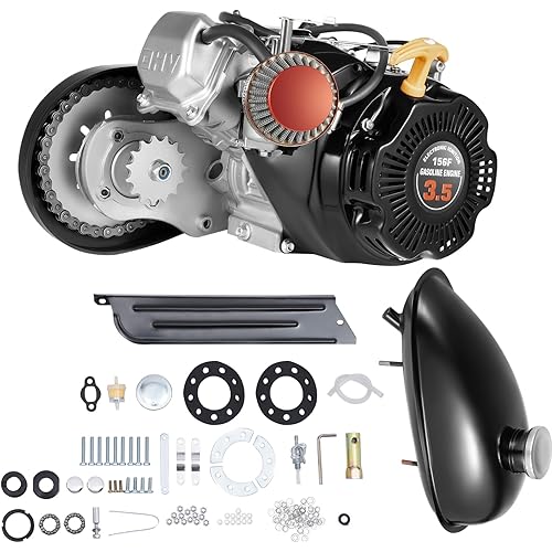 100cc Bicycle Engine Kit, 4-Stroke 3.5HP Gas Powered Bicycle Motor Kit, Single Cylinder Air-Cooling Motorized Bike Motor Kit with 2L Fuel Tank