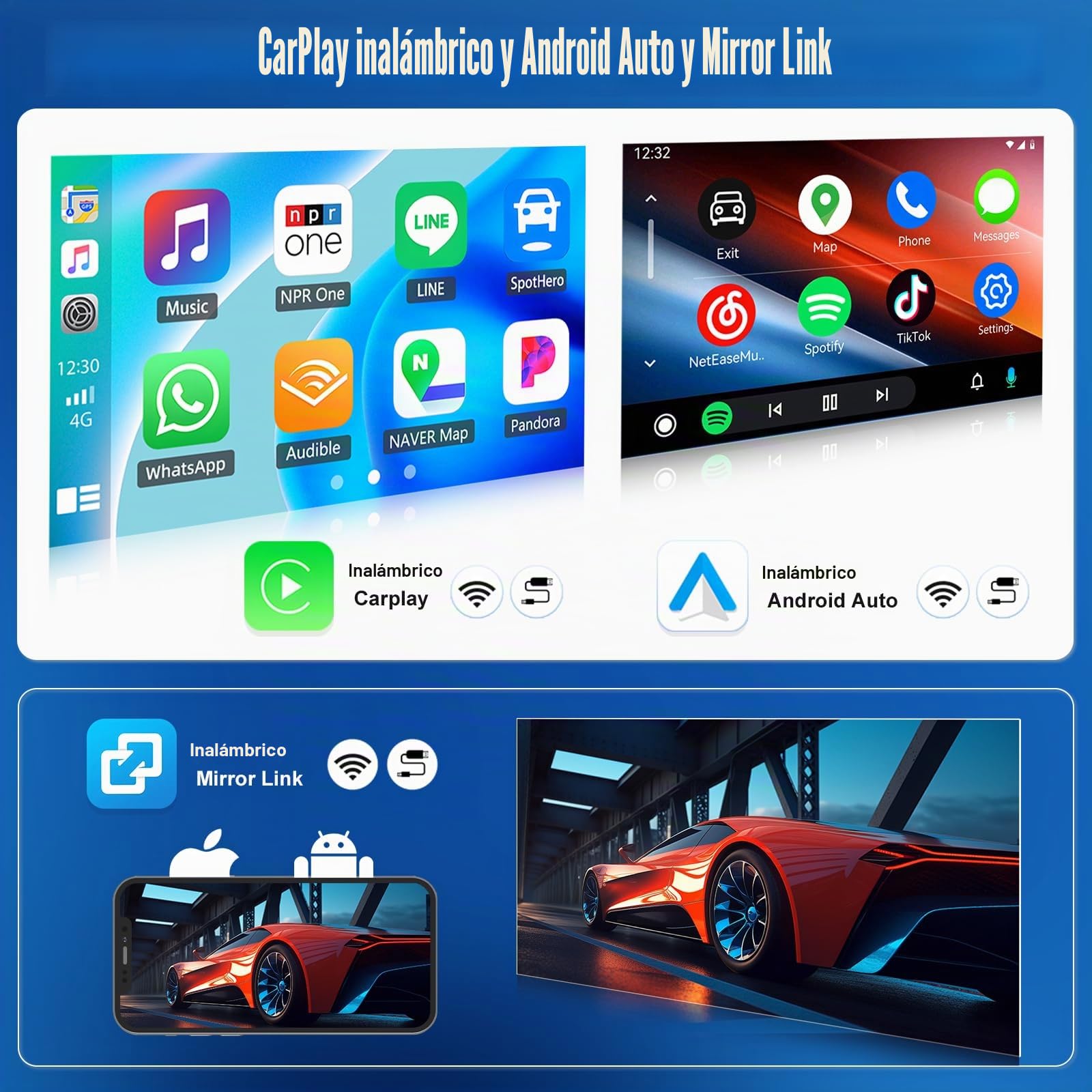 OiLiehu 4G+64G Android 13 2Din CarPlay Android Auto Radio para Renault Dacia Sandero 2 B52 2012-2019 Pantalla Radio Coche 9 Pulgadas Bluetooth GPS FM/RDS WiFi SWC EQ Camara Marcha Atras