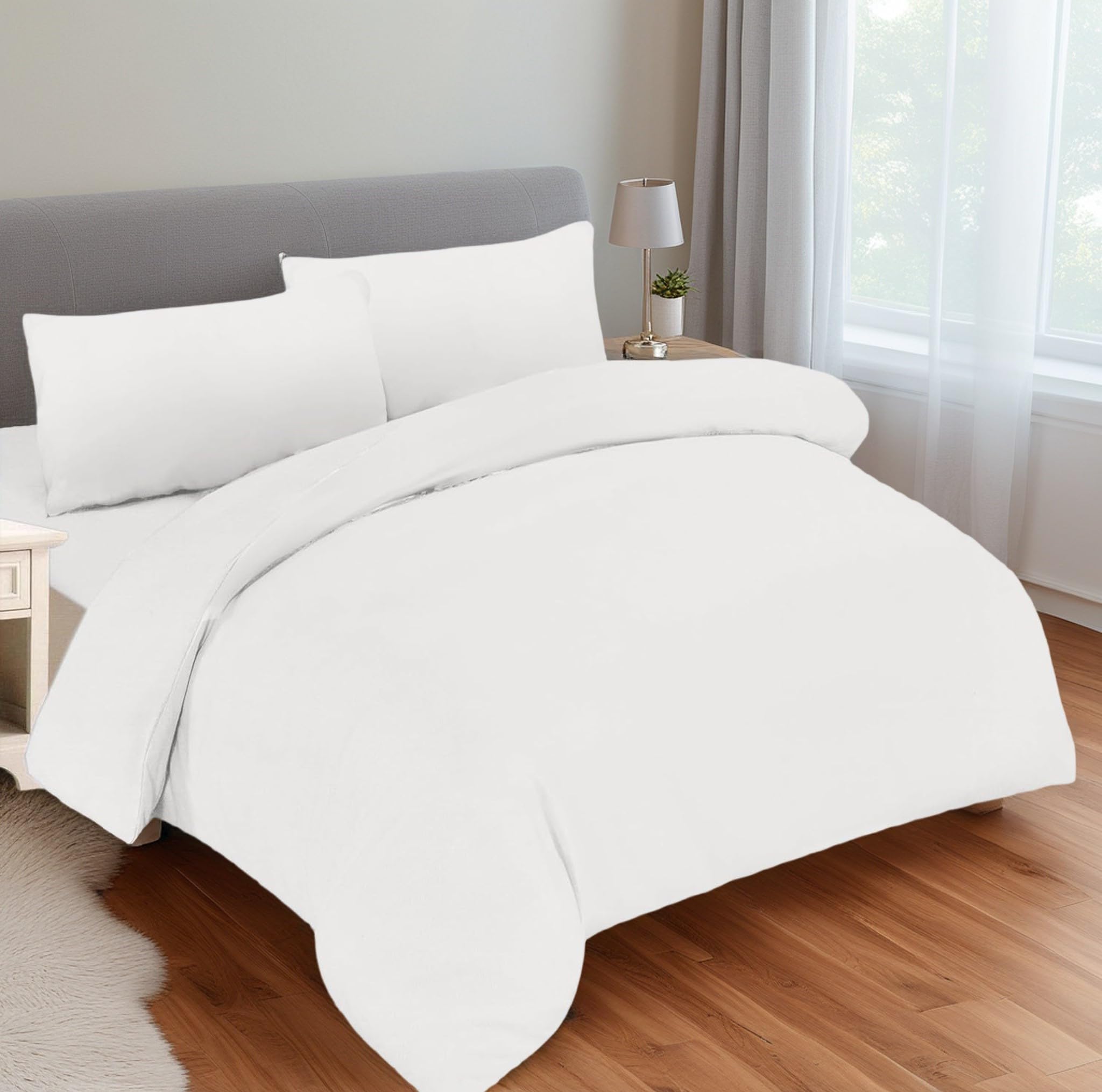 DH DREAMER HOME Juego de Funda Nordica de 4 Piezas para Cama 150 de Microfibra Suave - Funda Nórdica 220x240cm, Bajera Ajustable 150x200+25cm y con 2 Funda de Almohada 50x75cm - Blanco
