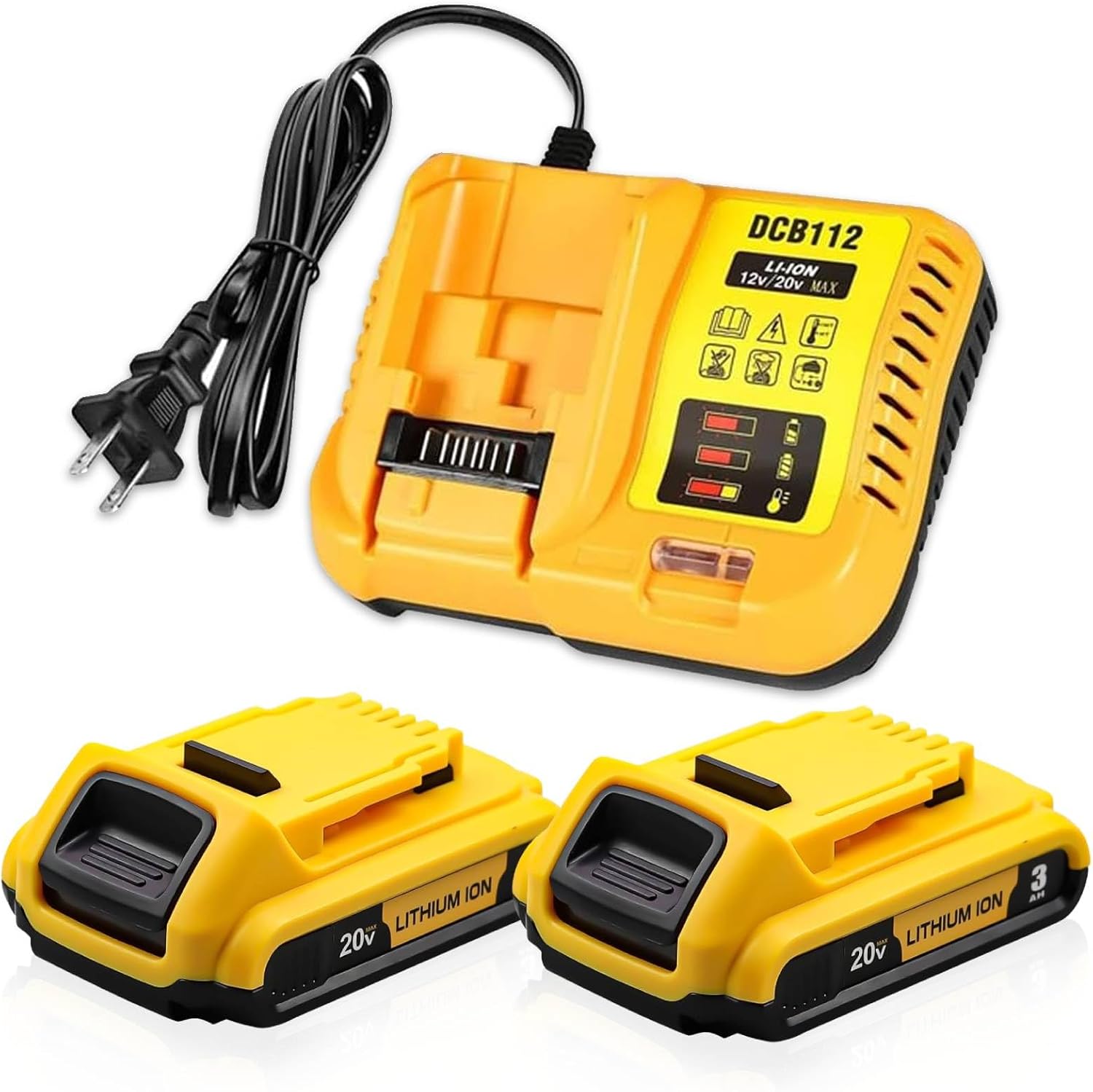 2Pack DCB201 3.0Ah Lithium Ion Replacement for DeWalt 20V MAX Battery with 12V/20V DCB112 Station Kit Compatible with Dewalt 20V Battery DCB201 DCB203 DCB206 DCB207