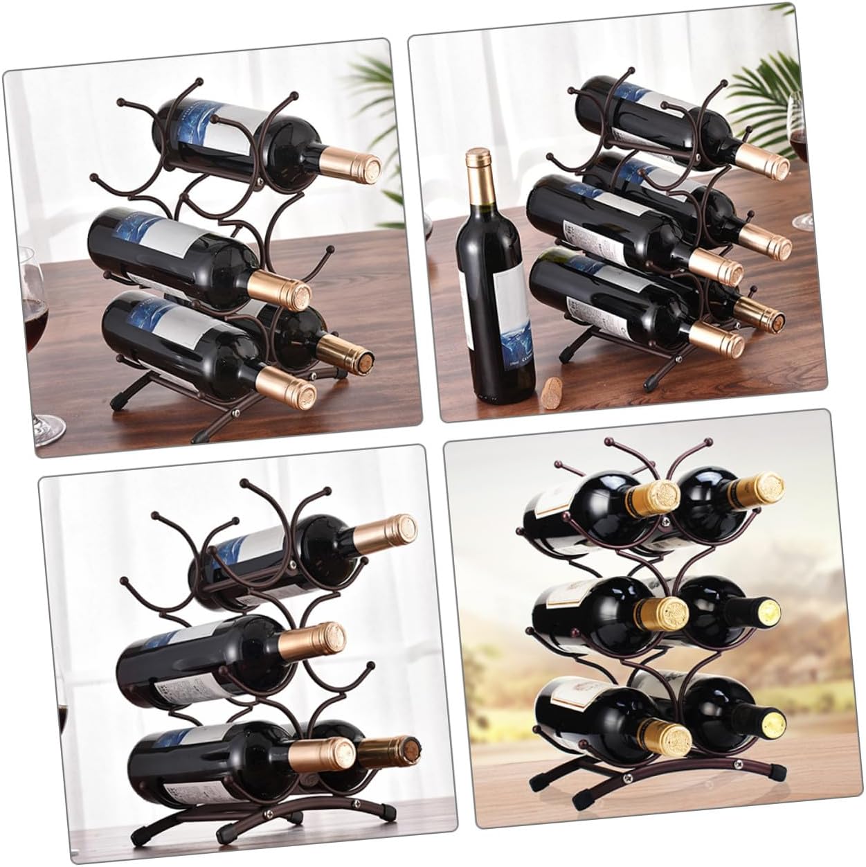 Homoyoyo Vintage Metal Wine Rack for 6 Bottles Detachable Iron Wine Holder with Antique Copper Finish for Home Dining Room and Bar Display