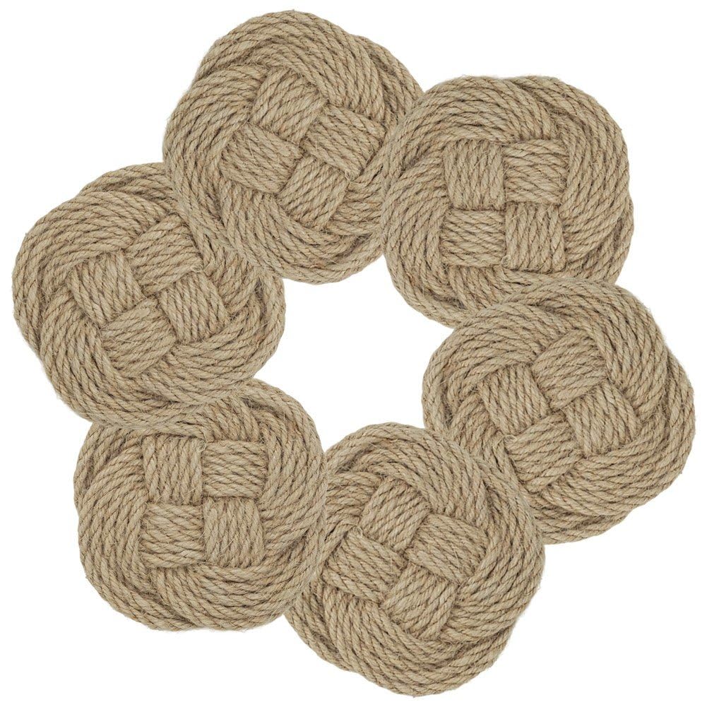 6pcs Handwoven Linen Absorbent Coasters, Heat-resistant Tea Coasters, Round Drink Mat Set for Kitchen Dining Table