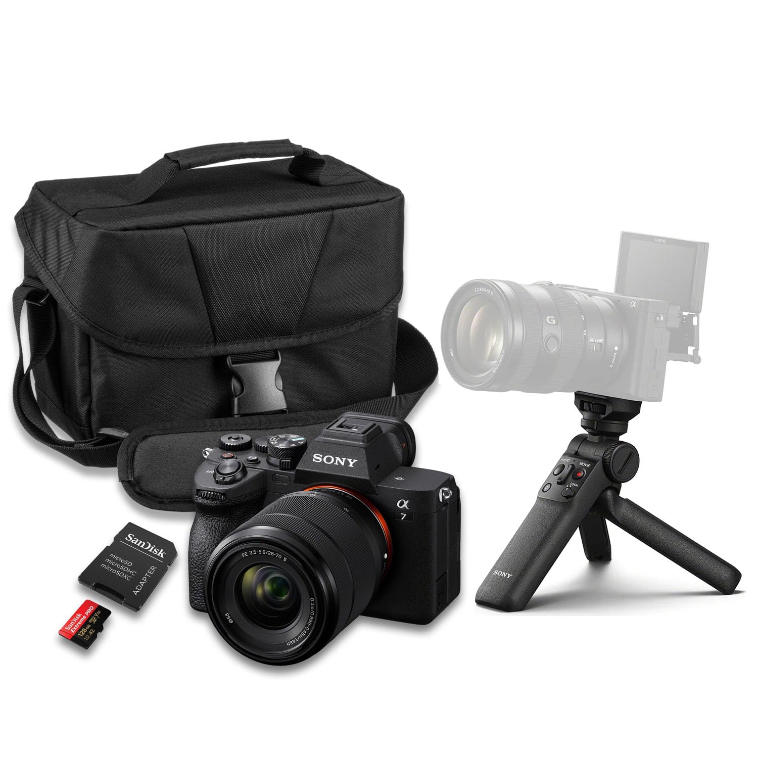 Sony a7 IV Mirrorless Camera with FE 28-70mm f/3.5-5.6 OSS II Lens + Sony GP-VPT3 Wireless Shooting Grip + SanDisk Extreme Pro 128GB + Camera Carrying Case + More (17pc Bundle)