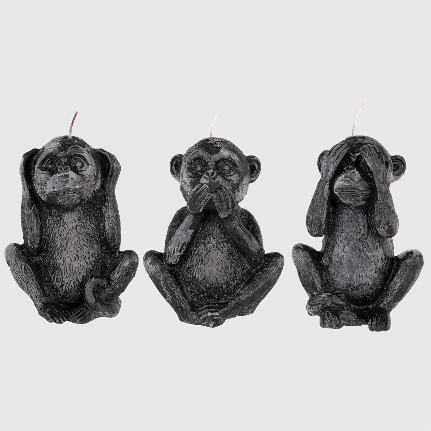 Set of 3 Candles Decorative Craft Black Monkey Wise - Flower Fragrance - Height 14 cm