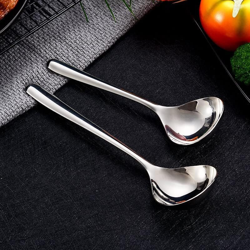 Silverware Flatware Set, 2/8/12/16 Pieces Restaurant Thickened 304 Stainless Steel Soup Spoon Hot Pot Spoon Household Simple 304 Stainless Steel Long Handle Mixing Spoon (Color : Silver,