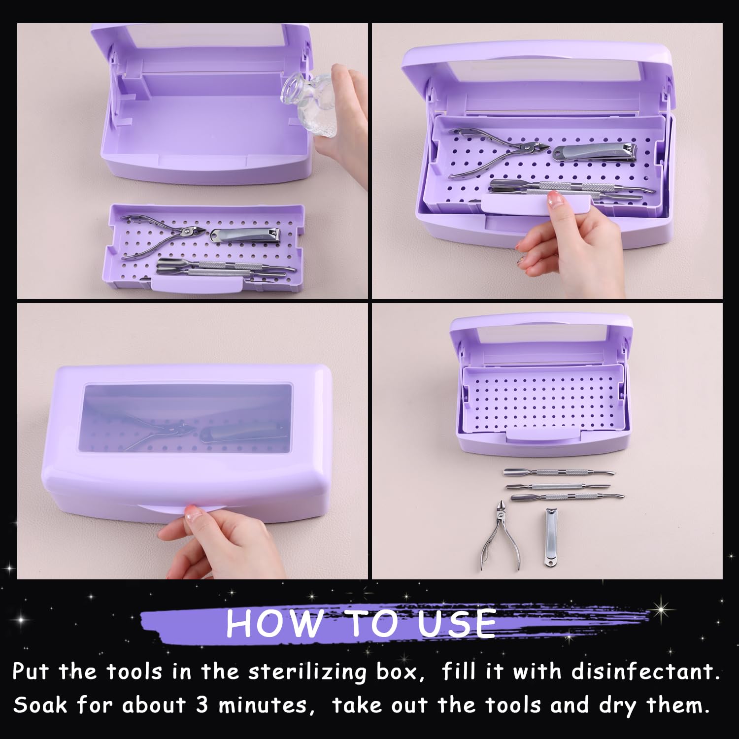 SUTOKAKA Nail Tool Sterilizer Box Plastic Disinfectant Container, Purple image 4