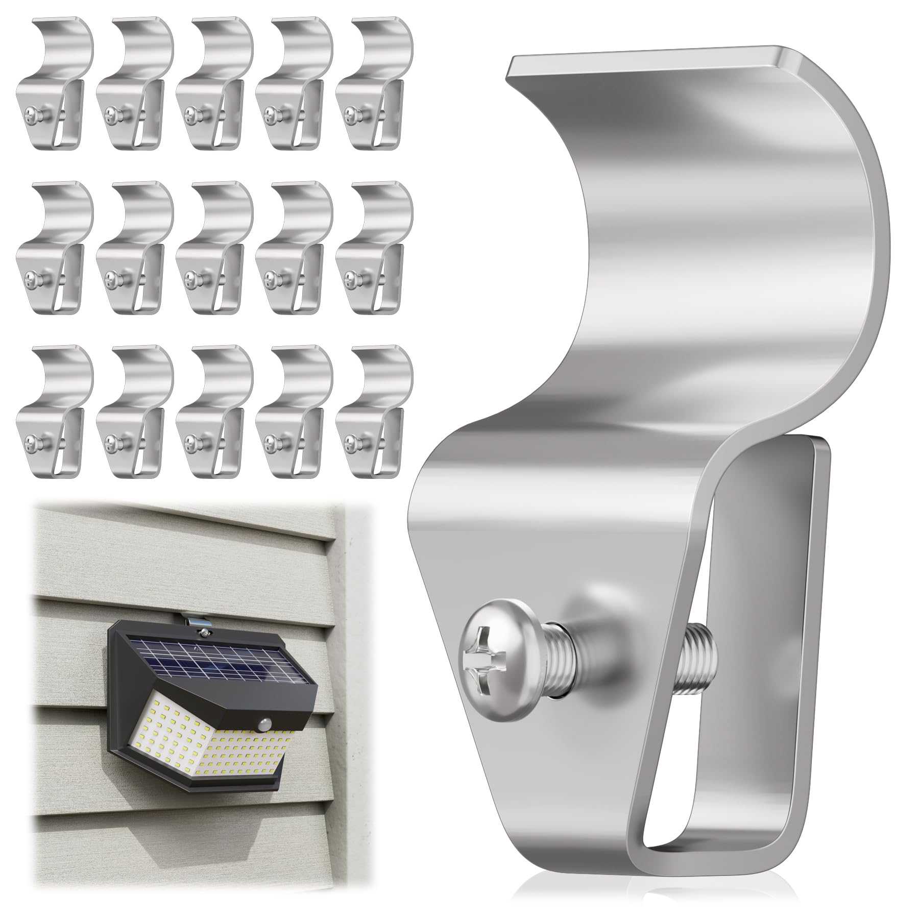 Vinyl Siding Clips Hooks No-Hole Needed Outdoor Siding Screws Hanger for Mount Security Camera, Artwork, Address Plaques, Pictures, Shelf, Mailbox, Wreath, Solar Powered Lights (15 Pack)