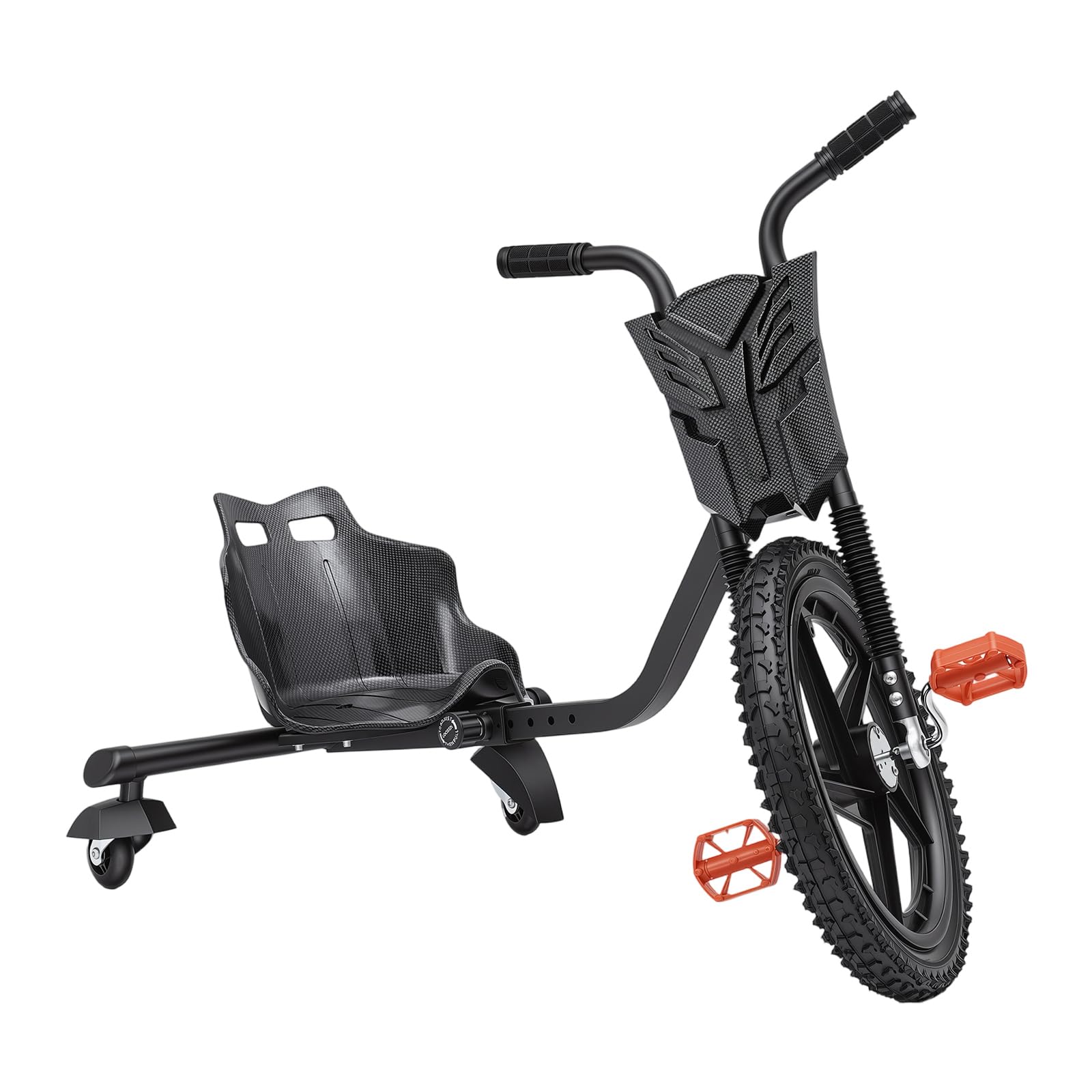 ZHDPYHDD Drift Kids Trike, Pedal Powered Tricycle Outdoor Toy for Park Backyard, Adjustable Length LED Rear Wheels Anti-Slip Pedals for Boys Girls Ages 6+ (Carbon Fiber Black)