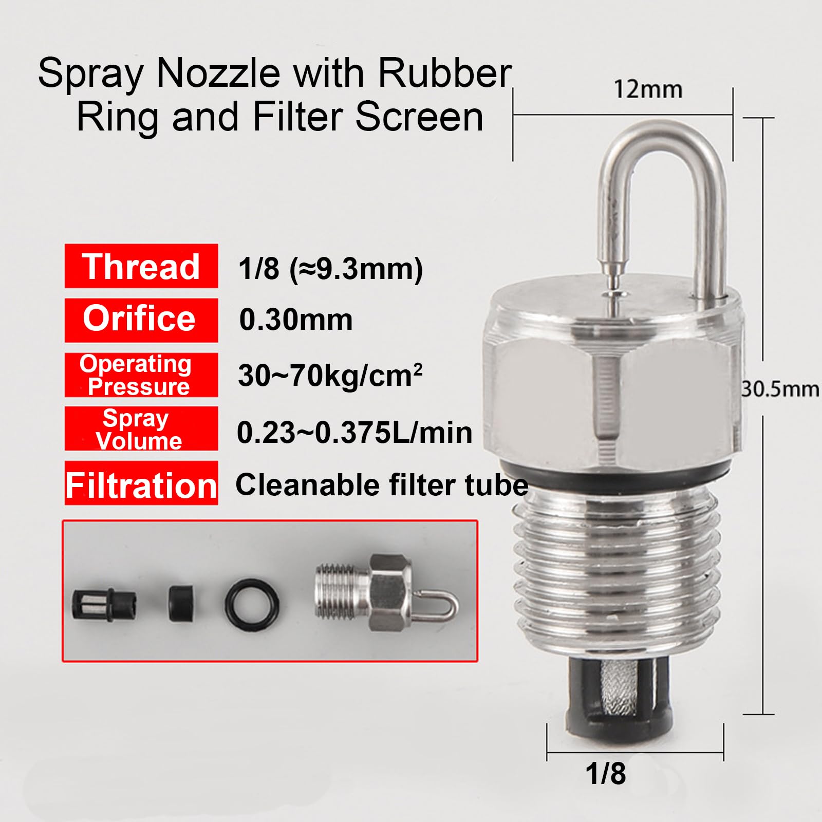 50 Buses à Jet Rubis en Acier Inoxydable de 3,2 mm (1/8") pour pulvérisateurs Haute Pression, Irrigation de pelouse, Agriculture et systèmes de Refroidissement. Orifice du Filtre : 0,30 mm.