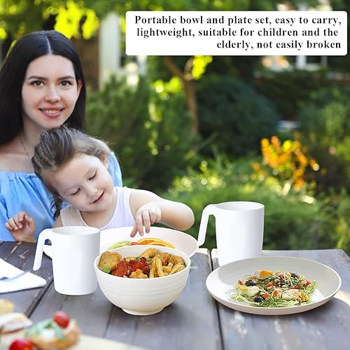 Miniatura 6 de Berglander Juego de vajilla de plástico blanco de 24 piezas para 6, juegos de platos y cuencos reutilizables, juego de platos incluye platos llanos,