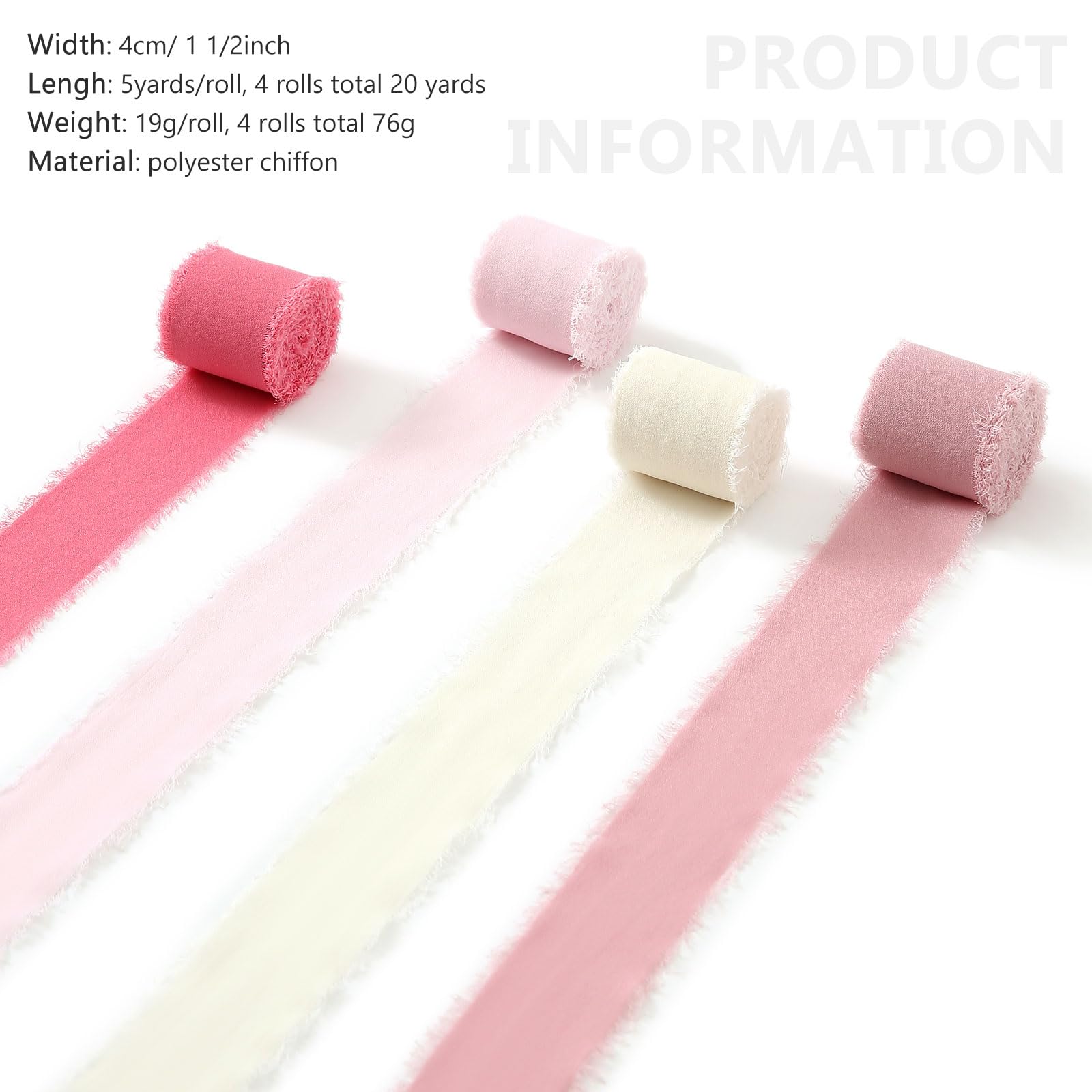 Pretty Jolly Chiffon Ribbon for Gift Wrapping 1 1/2 Inch 20Yd Wedding Car Ribbons Handmade Fringe Silk Ribbon for Cake Flower Bouquet Wedding Invitations DIY Crafts and Hair Bow - Image 2