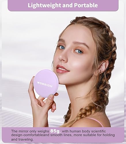 Miniatura 32 de WOBSION Espejo compacto de viaje, espejo portátil de maquillaje LED 1x/10x con aumento, espejo de bolsillo de mano de 2 lados, espejo pequeño de 3.5