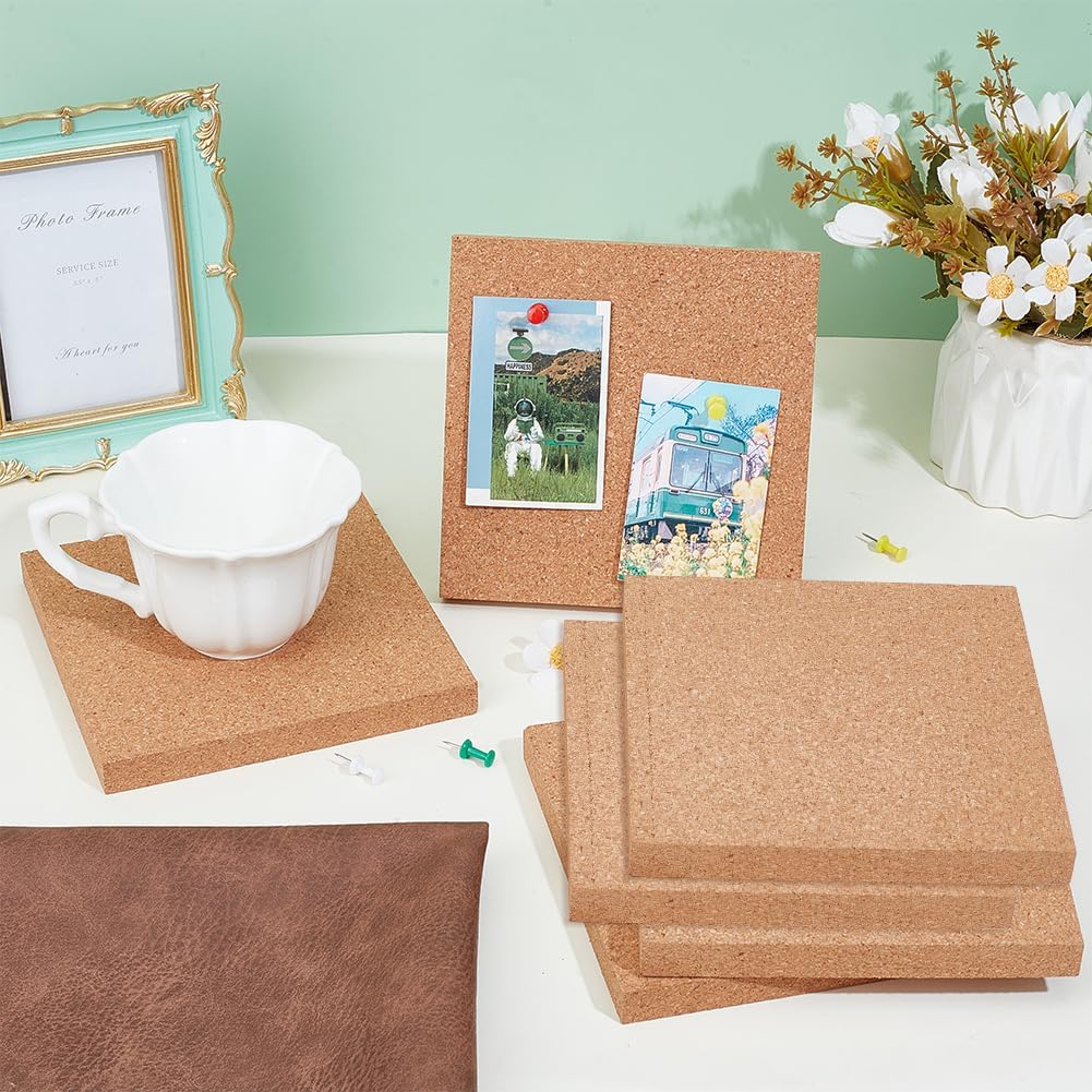 OLYCRAFT 6Pcs Square Bulletin Boards 5.9x5.9 Inch Non Self-Adhesive Wood Cork Board 0.6 Inch Thick Decorative Display Boards Square Message Wood Sheet for Wall Decoration Party DIY Crafts Supplies