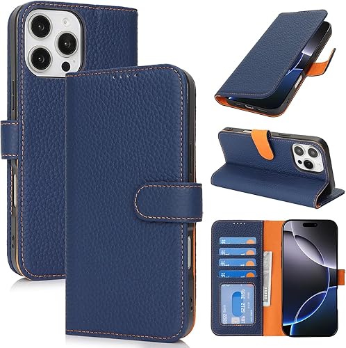 Vista 194 de Zouzt Funda para iPhone 11 de 6.1 pulgadas de piel auténtica con 4 ranuras para tarjetas, tarjetero con bloqueo RFID, tapa magnética, función atril