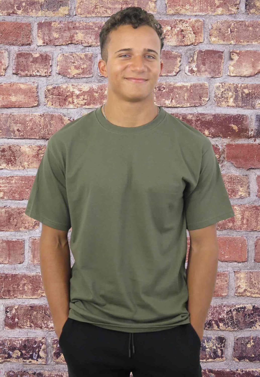 Yazbek Men's Crew Neck T-Shirts 5 Pack - Black, Heather Gray, Navy, Olive - Heavy Weight, Comfortable Multipack (US, Alpha, Medium, Regular, Regular, Olive/Navy/HeatherGrey/Black/Beige)