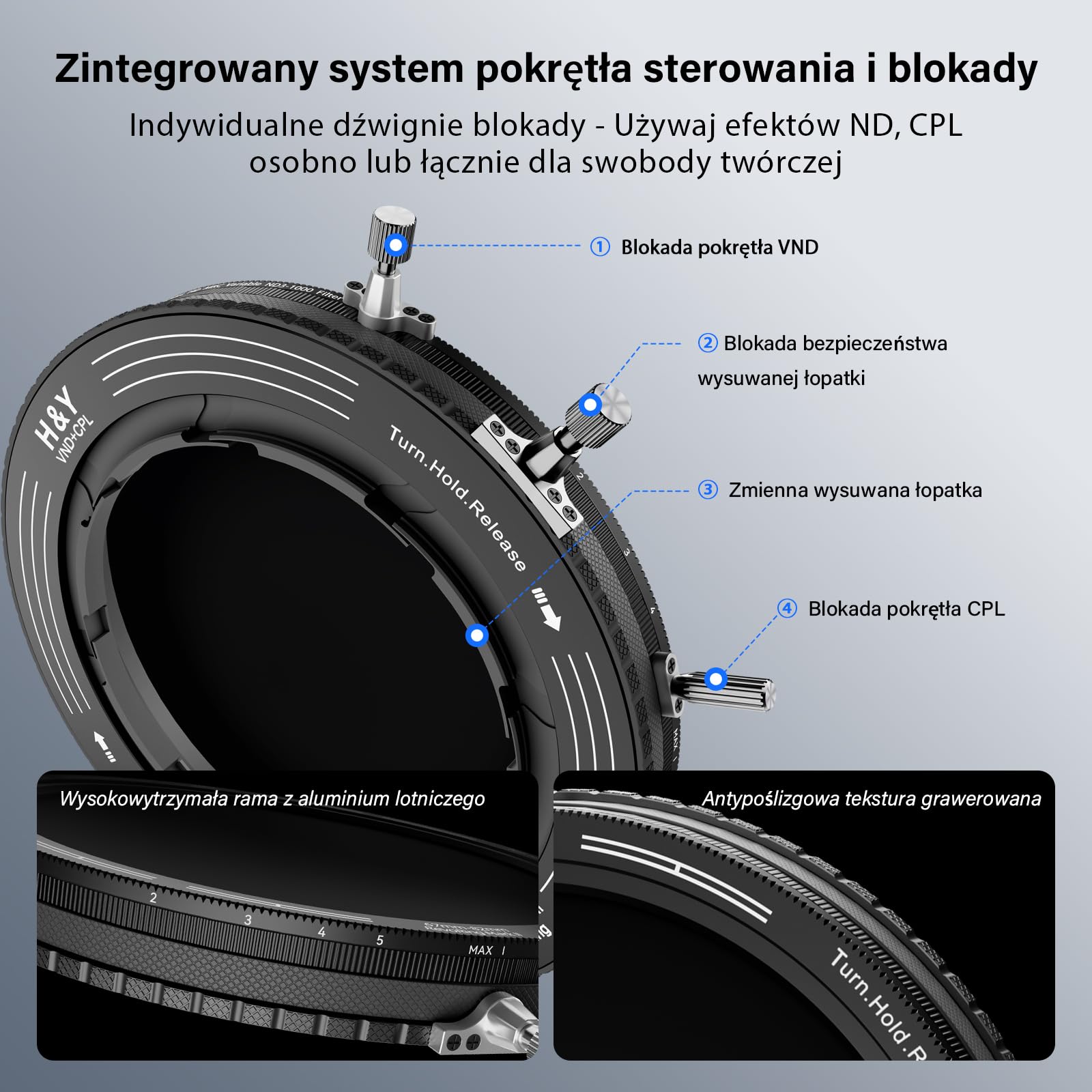 H&Y RevoRing MKⅡ 58 mm 62 mm 67 mm 72 mm 77 mm Filtr ND o zmiennej gęstości i polaryzator CPL, filtr obiektywu 3 w 1 VND (ND3-1000) z regulowanym pierścieniem adaptera, 22 wielowarstwowa powłoka nano