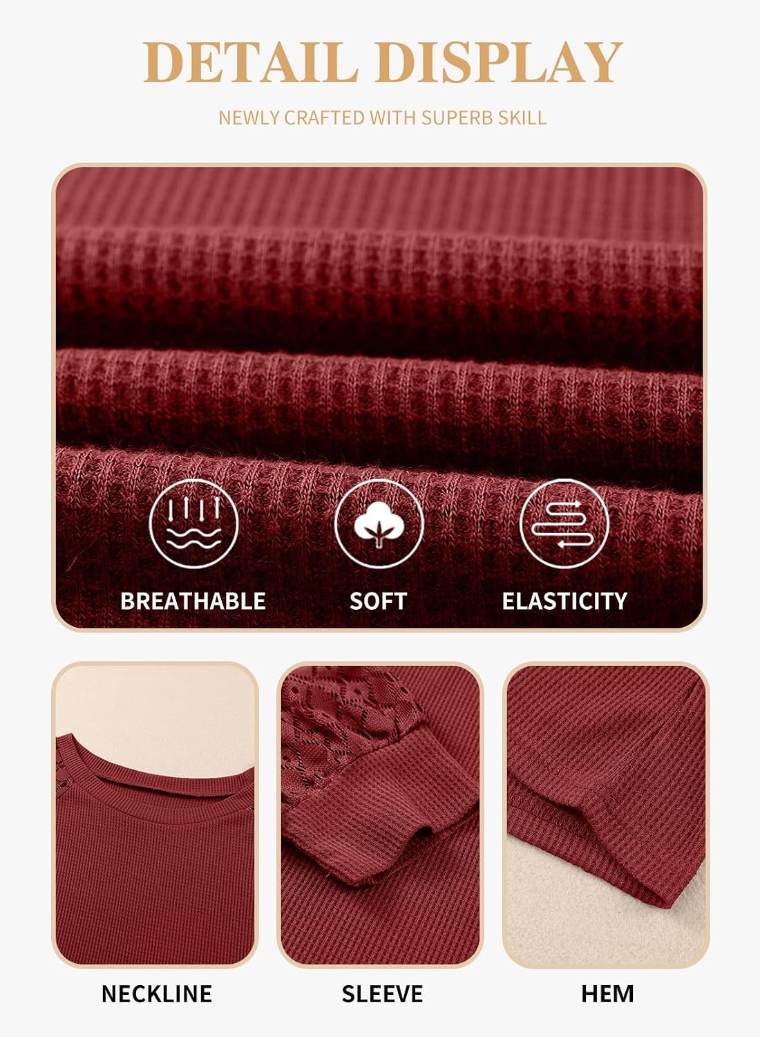 Eytino Plus Size Tops for Women Lace Long Sleeve Crew Neck Waffle Knit Business Work Dressy Shirts(1X-5X)