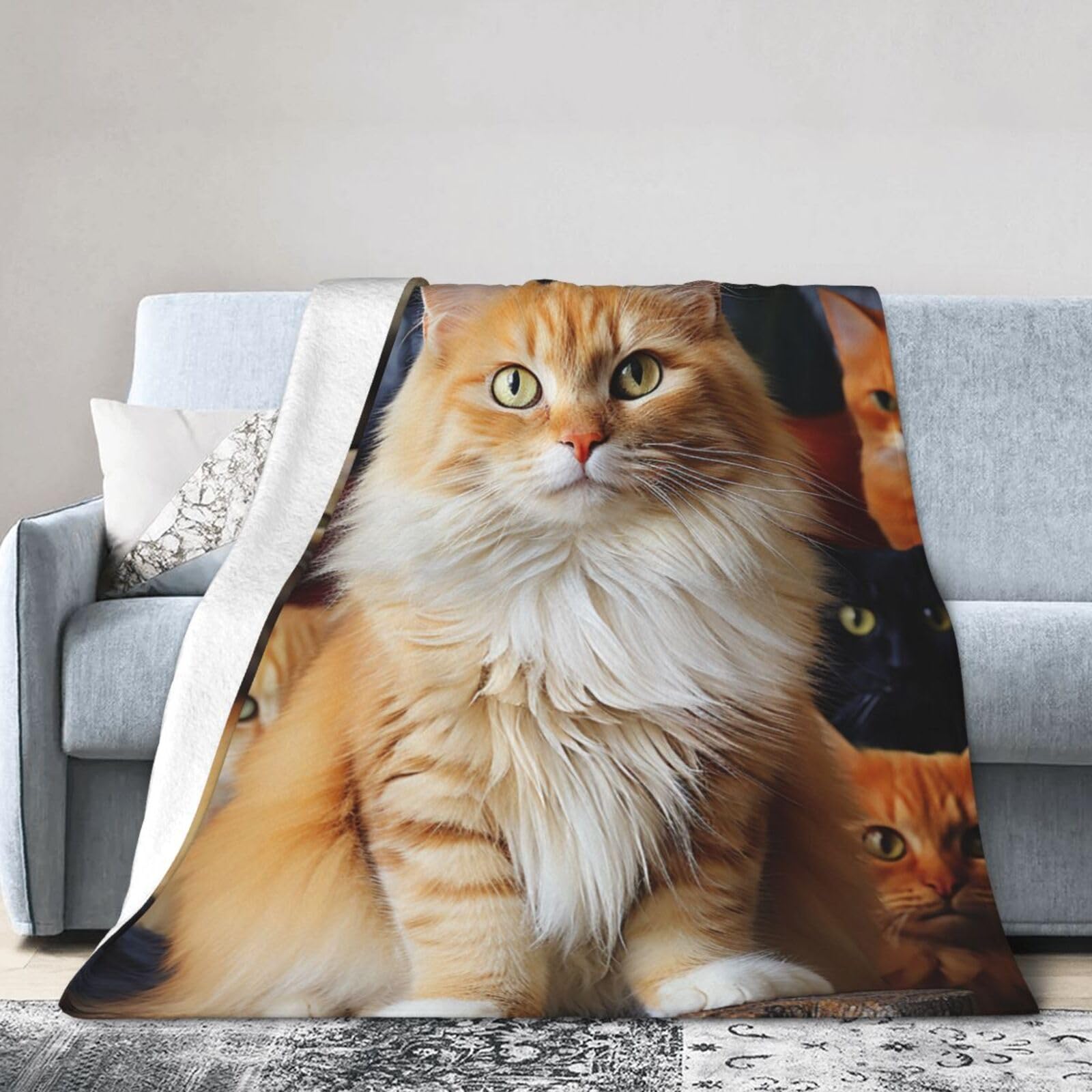 Couverture flanelle douce réversible 203 x 152 cm plaid chat canapé