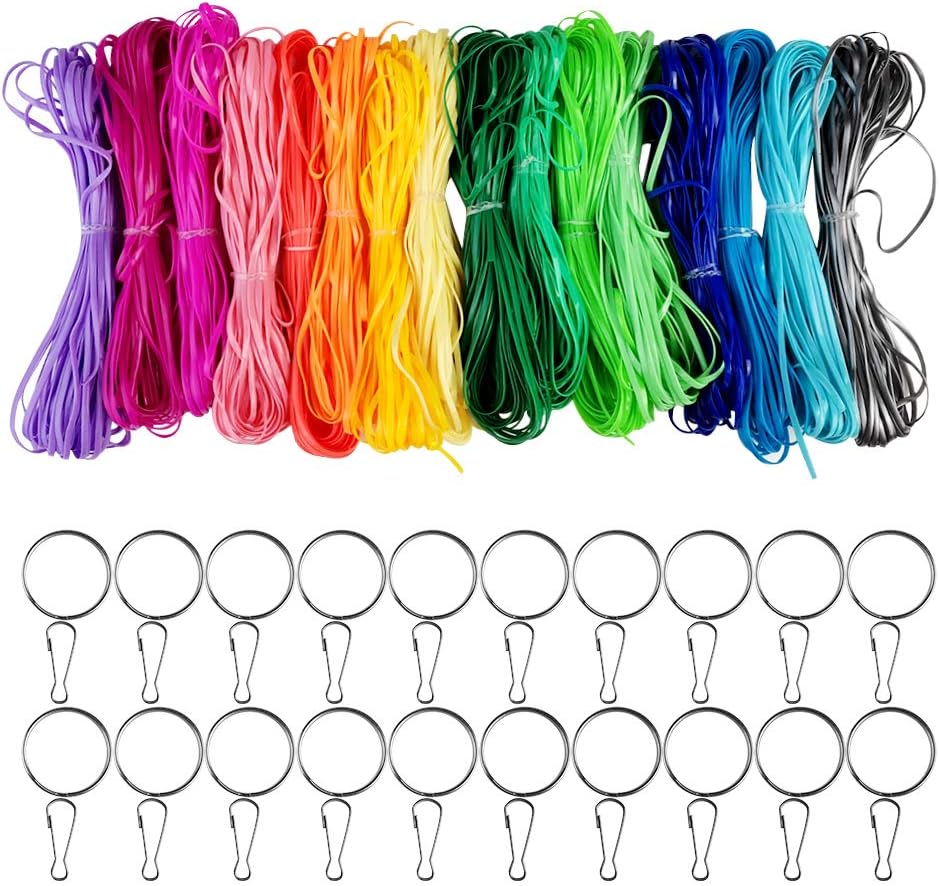 525 Feet Gimp Bracelet Scoubidou String Plastic Lacing Cord for Bracelet DIY Craft Jewelry Making with 40 Pieces Snap Clip Hook, 16 Colors