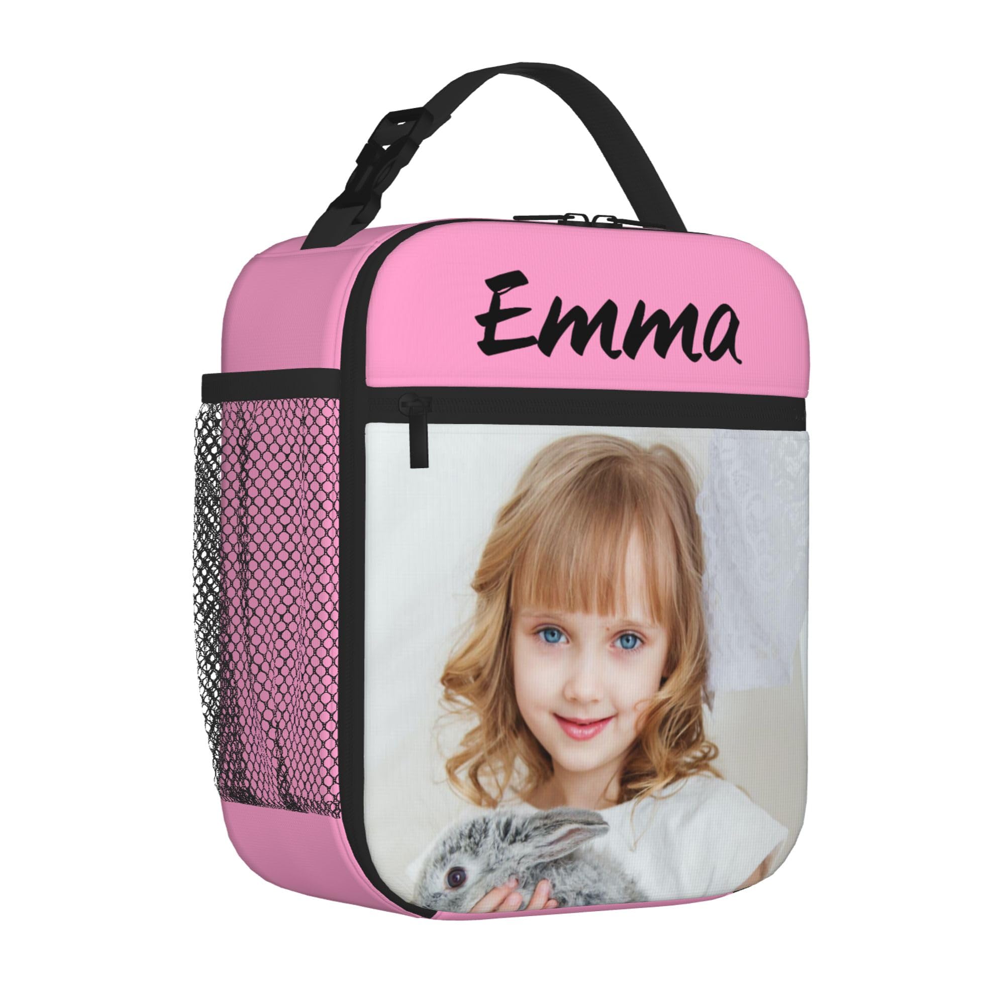ANSTING Custom Photo Lunch Bag for Women Men Adults, Personalized Name Picture Customized Image Text Insulated Reusable Leakproof Tote Lunch Container Box for Work (Pink)