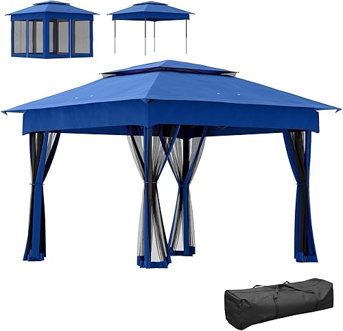 Miniatura 10 de Outsunny Toldo Emergente de 11 x 11 pies, refugio de glorieta para patio al aire libre con red de cremallera extraíble, carpa instantánea para