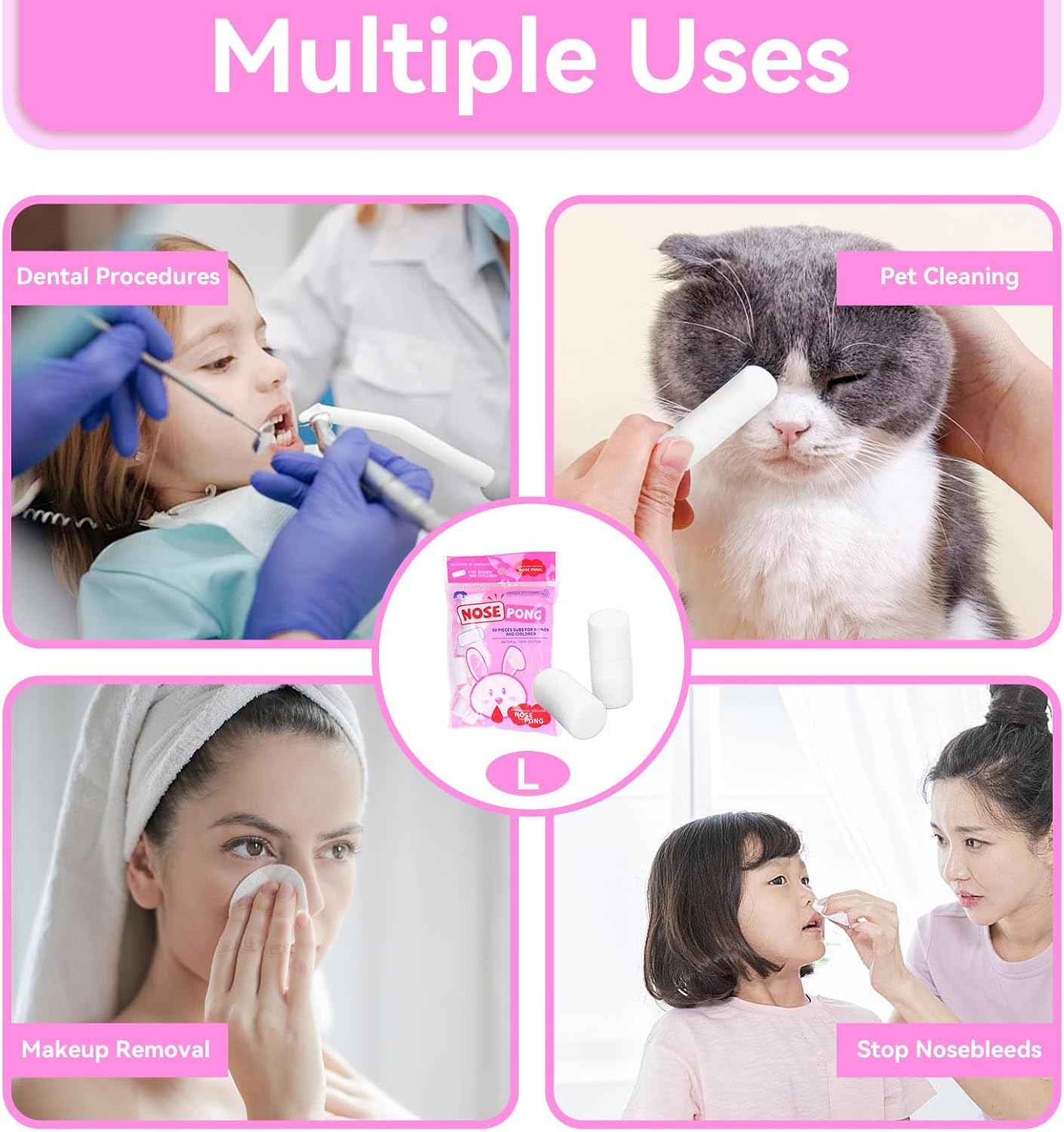 5 Packs Nose Bleed Stopper for Kids, Dental Cotton Rolls Nasal Plugs Hemostatic Cotton Swab for Mouth and Nose, Stops Bleeding Fast(L)