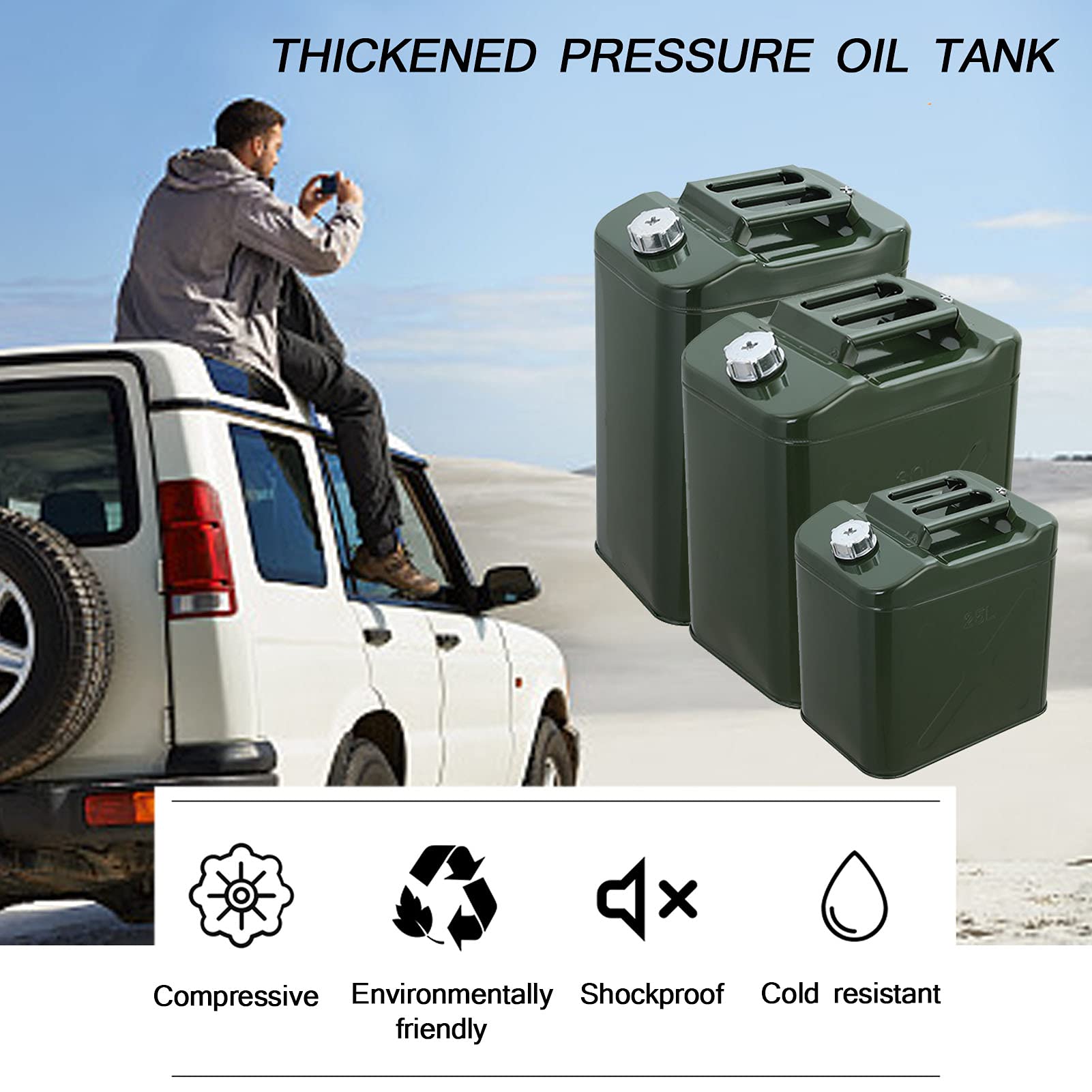 Recipientes para Gasolina Tanque de Metal, Stardard Can Home Backup Tank con caño Flexible, Petrol Diesel de Emergencia para Estación, Ejército Green (25L, 30L, 40L)
