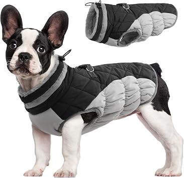 FUAMEY Dog Coat for Small Dogs, Fleece Dog Winter Jacket with Harness | Puppy Cold Weather Coats Reflective Pet Puffer Vest with Zipper Water-Resistant Warm Dogs Snowsuit Windproof Black XS