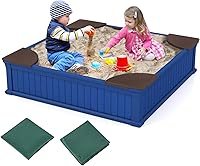 Vista 11 de Costzon Caja de arena para niños con cubierta, caja de arena de polietileno de alta densidad de 47 x 47 pulgadas con cubierta Oxford, forro Blanco