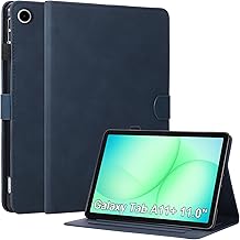 Business Case for Samsung Galaxy Tab A11 Plus/A9 Plus: Stylish Monochrome Design with Pen Slot and Stand Function for Office and Travel - Blue
