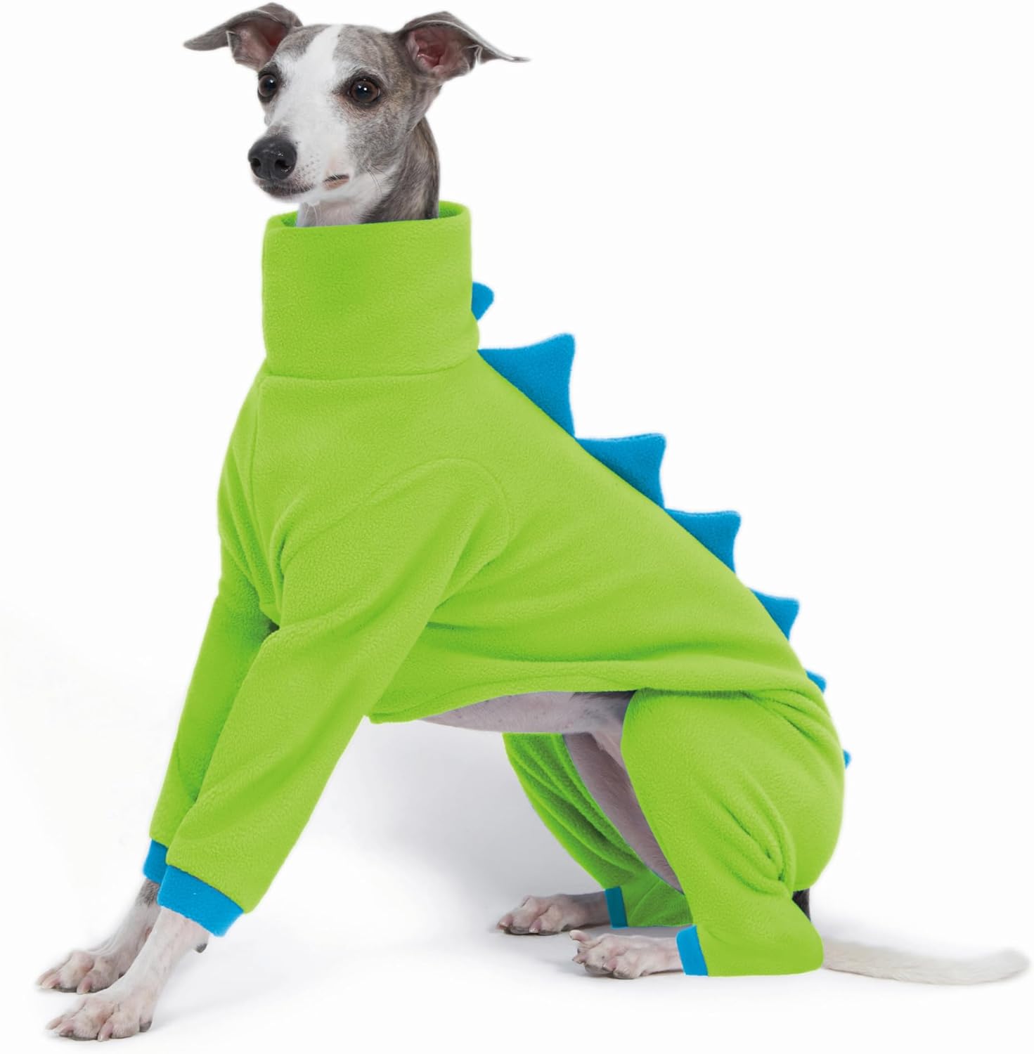 Italian Greyhound & Whippet Dog Fleece Dinosaur Onesie, Cozy Turtleneck Costume Outfit (Pink, Large)