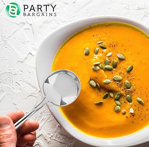 Miniatura 4 de Party Bargains Cuchara de sopa desechable de plástico, 32 unidades, color plateado, diseño moderno y novedoso, cubiertos de cocina para cenas