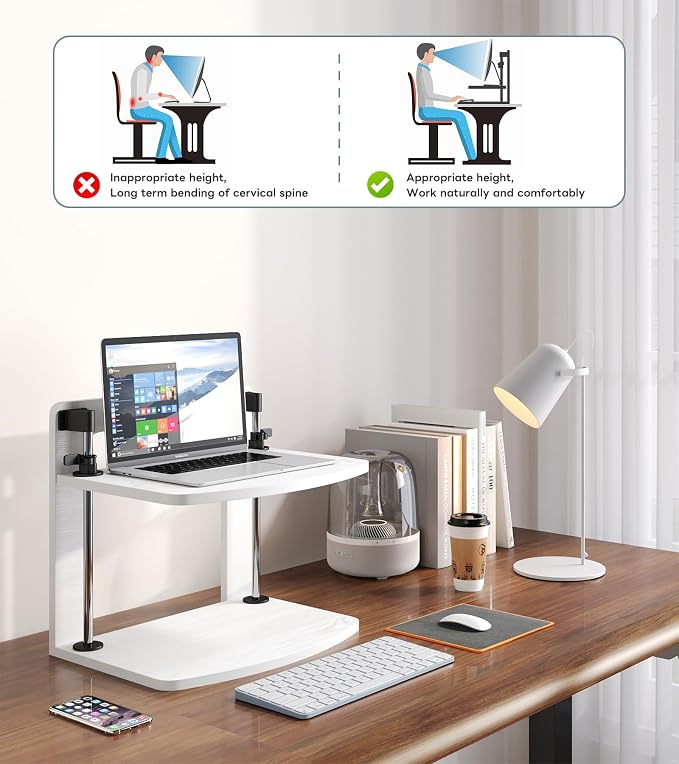 Soporte para portátil y monitor de madera, ajustable, blanco miniatura 4
