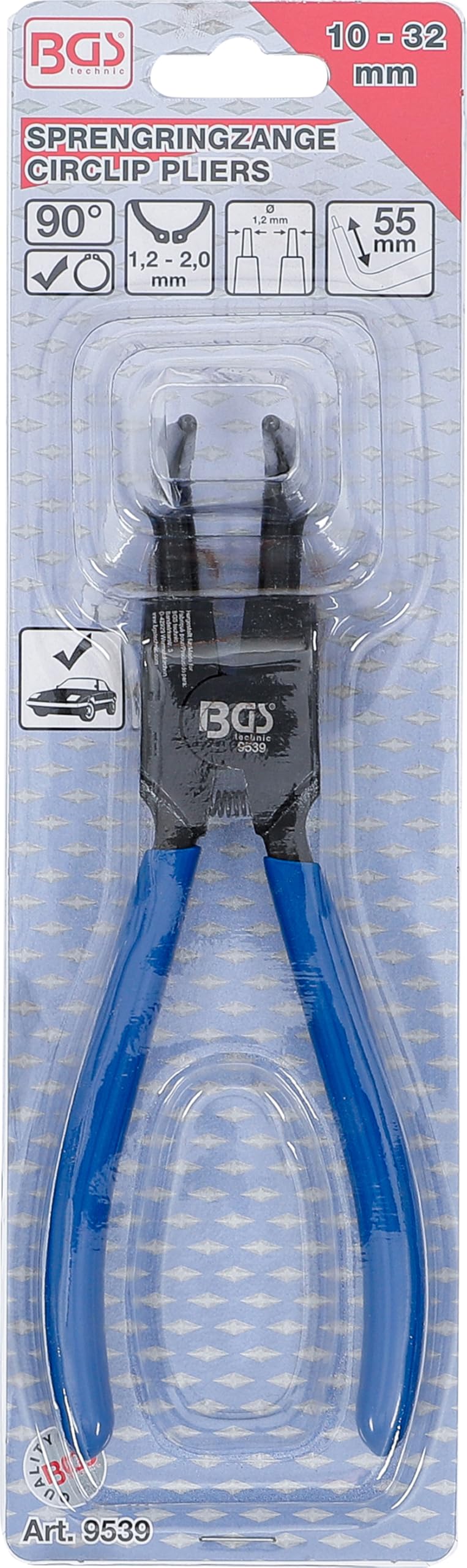 BGS 9539 | Alicate de puntas (circlip) | 90° | para anillos de retención exteriores | 165 mm