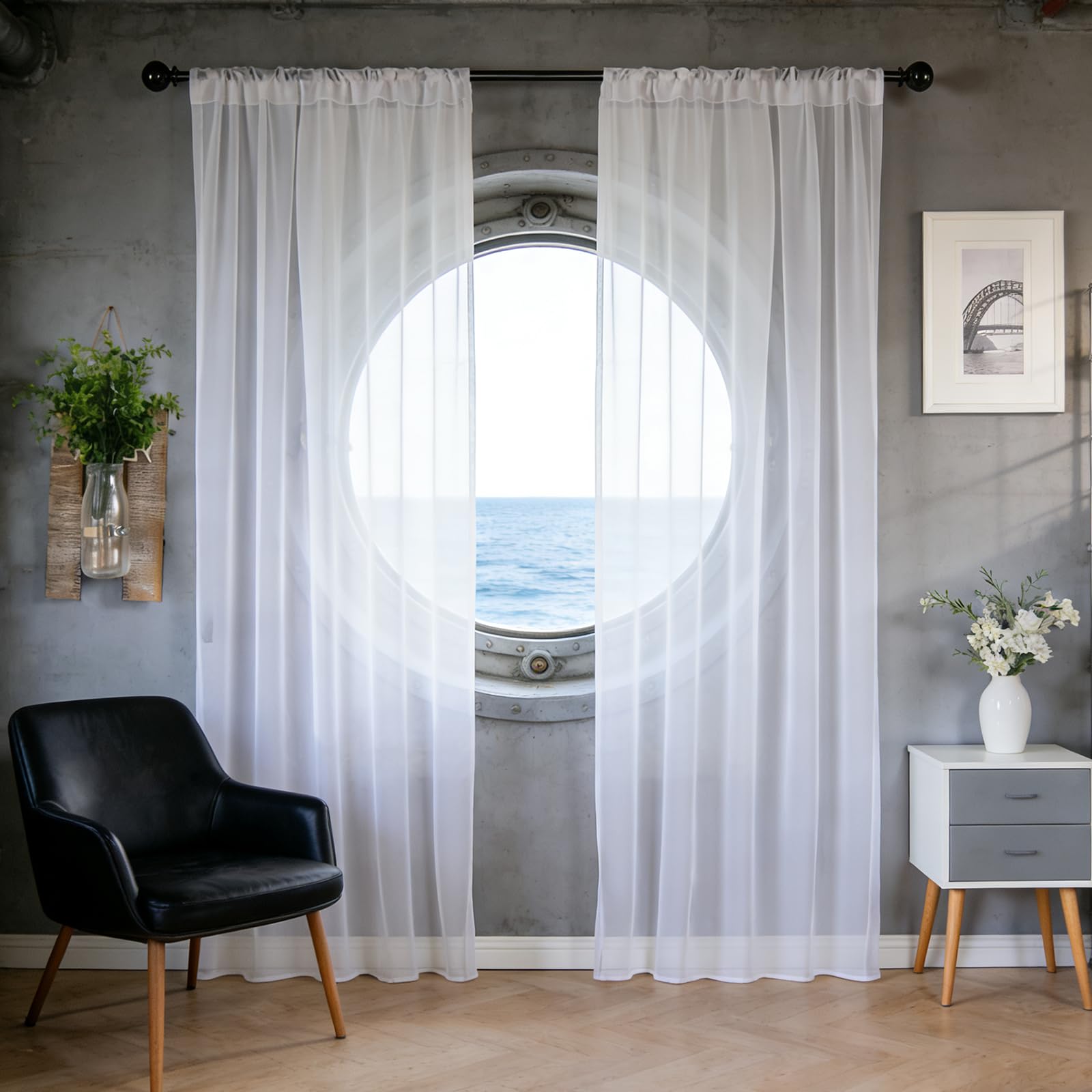 Rideau voilage transparent anti vis-à-vis pour filtrer la lumière blanche