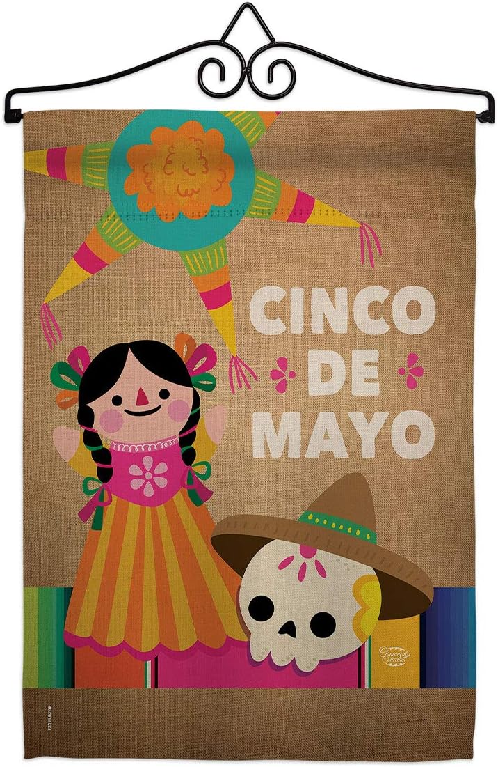Cinco de Mayo Day Garden Flag Set Wall Hanger Summertime Party Cactus Pinata Sombrero Mexican Fiesta Outdoor Small Decorative Gift Yard House Banner Double-Sided Made In USA 13 X 18.5