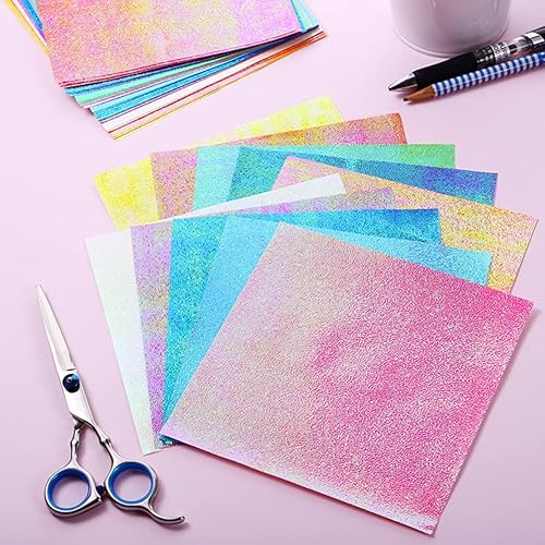 Miniatura 4 de VICASKY Origami Kit de 300 piezas de papel metálico de origami, hoja de papel de aluminio con revestimiento de perlas, papel cuadrado para
